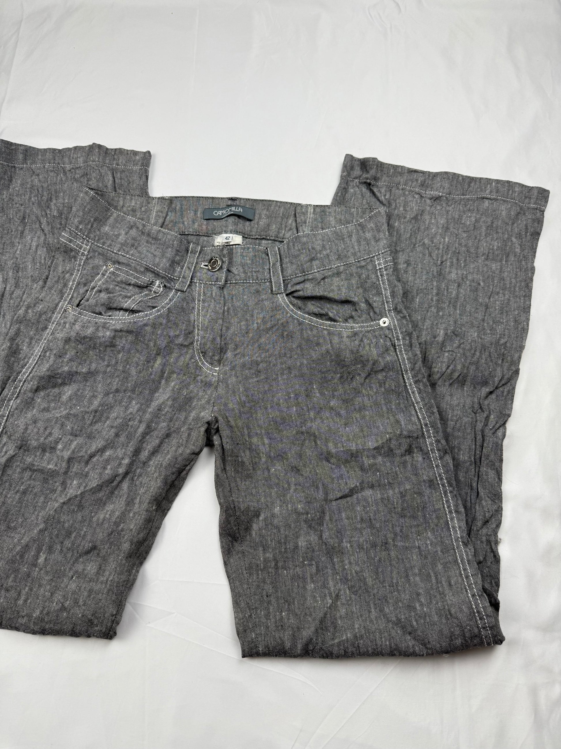 Grey linen low rise flare pants (XS/S)