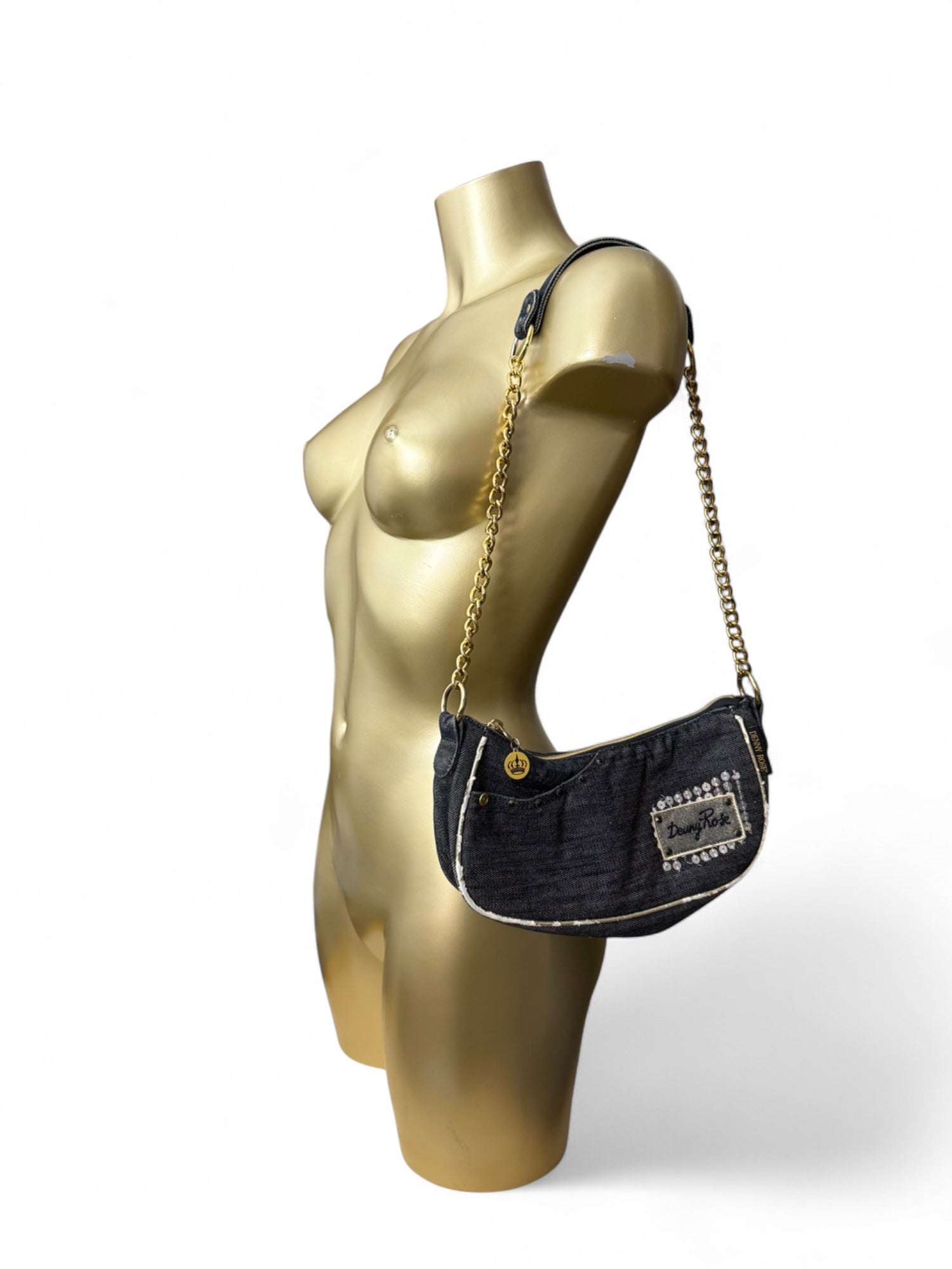 Navy denim medium shoulder bag (12x26cm)