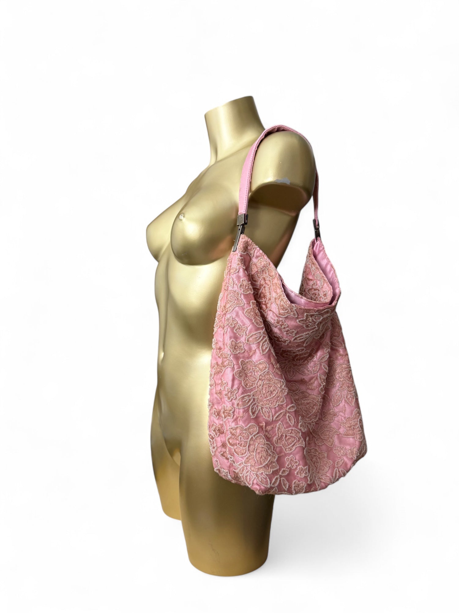 Baby pink pearls embroidered shoulder bag (36x37cm)