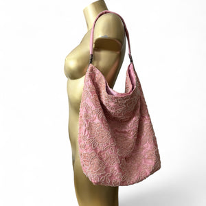 Baby pink pearls embroidered shoulder bag (36x37cm)