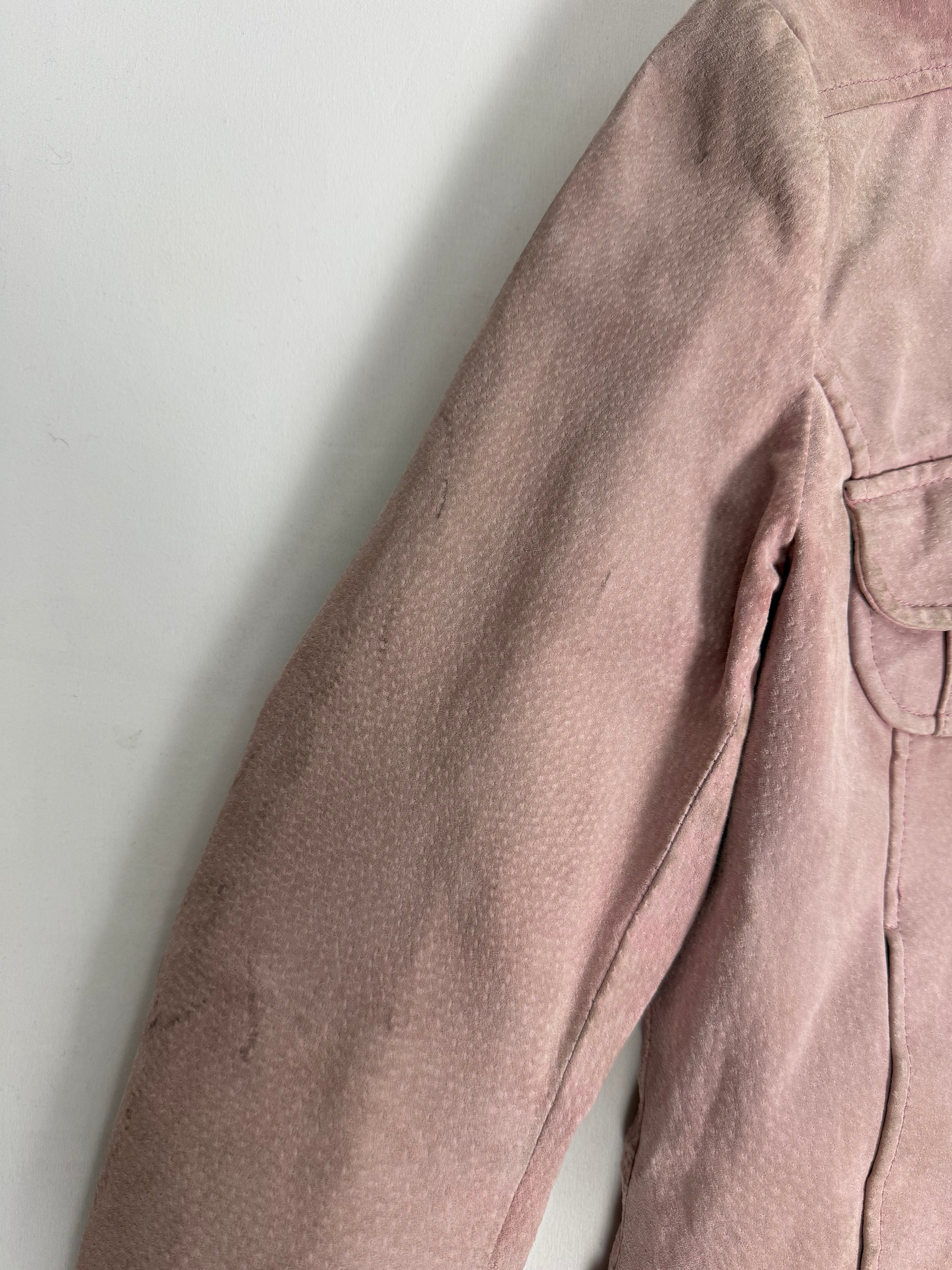 Pink real suede leather biker jacket (M)