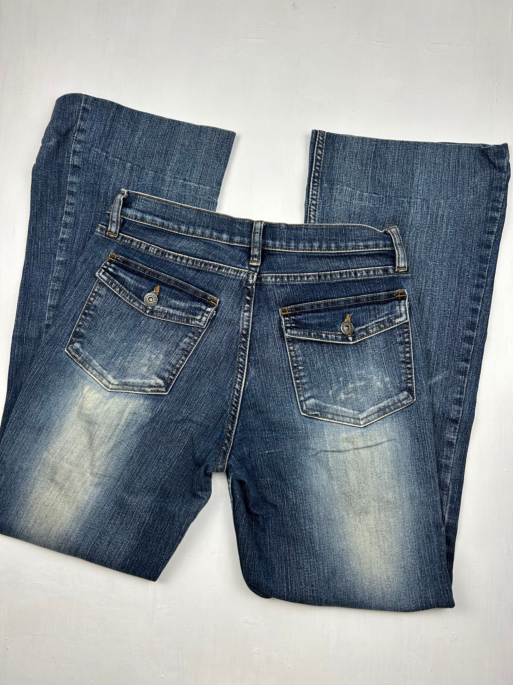 Blue denim cargo low rise bootcut pants (S/M)