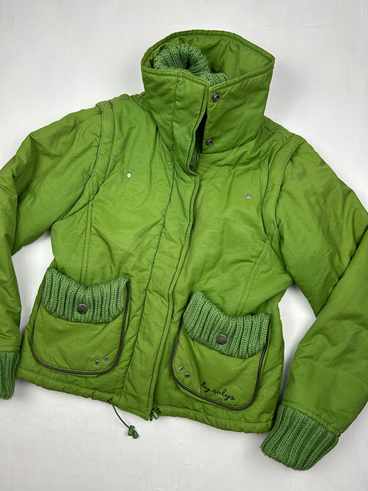 Green 2 in 1 sleeveless winter puffer jacket (S)