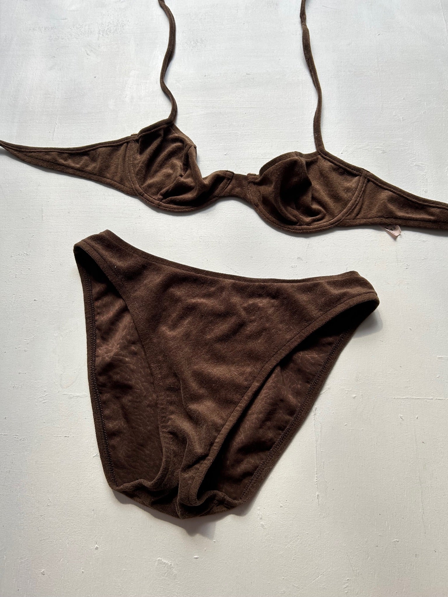 Brown velvet y2k vintage mid rise bikini set (XS)