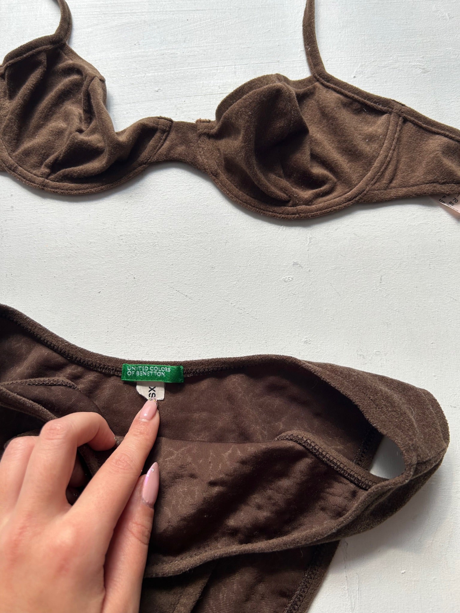 Brown velvet y2k vintage mid rise bikini set (XS)