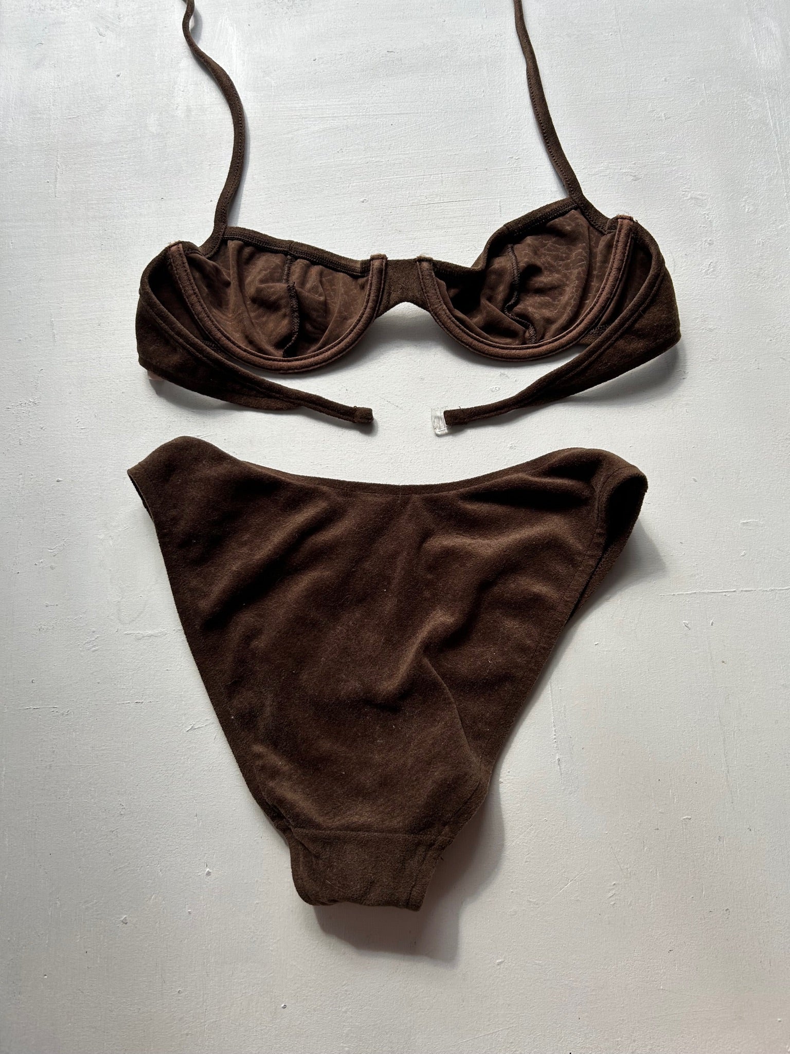 Brown velvet y2k vintage mid rise bikini set (XS)