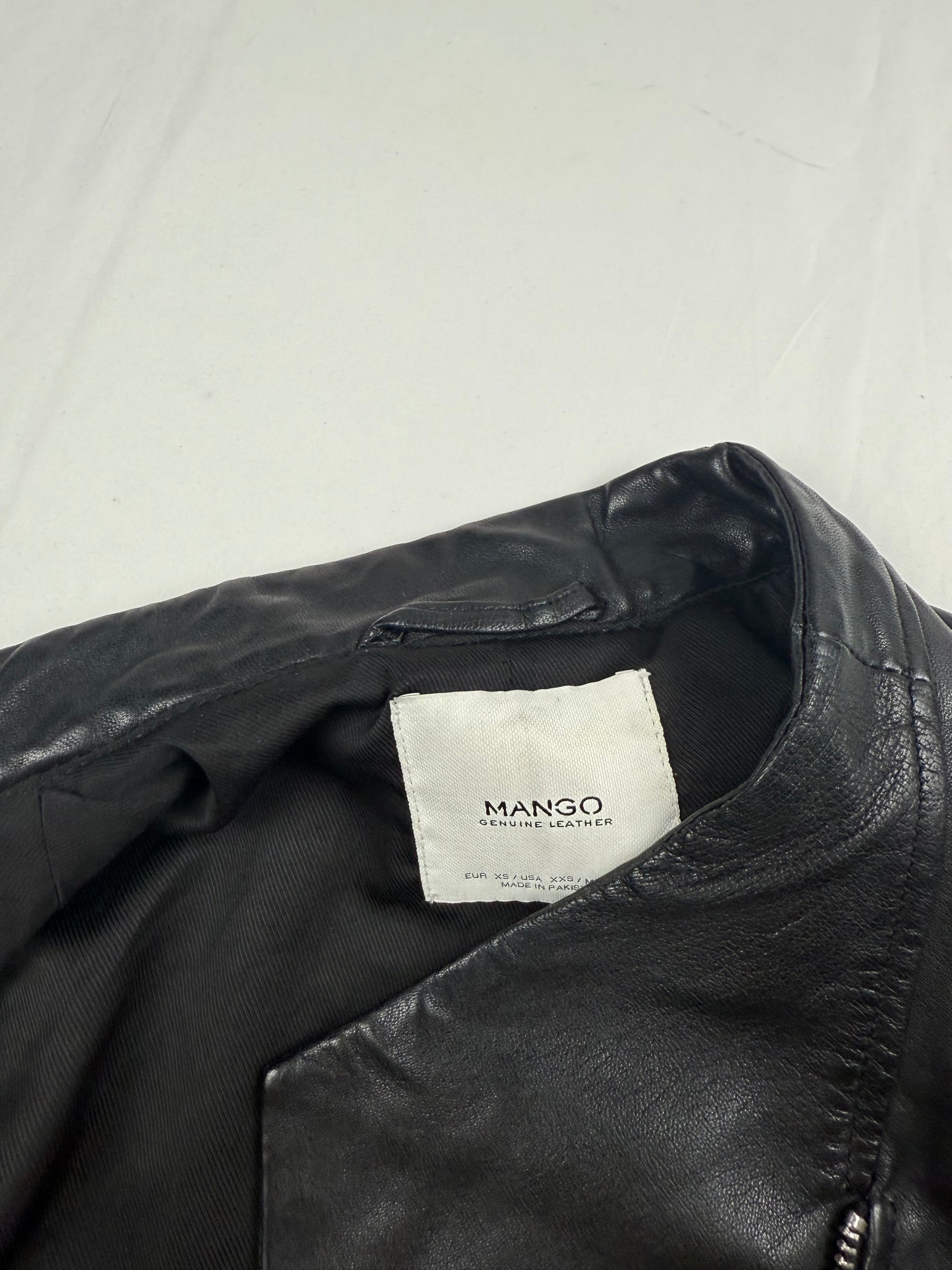 Black real leather tight fit biker jacket (XS)