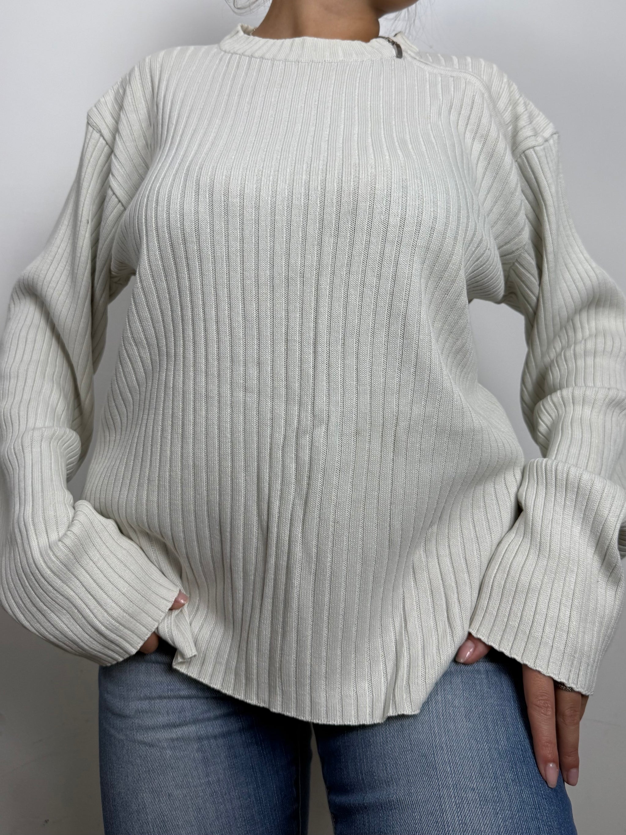 White zip up ribbed jumper (XL)