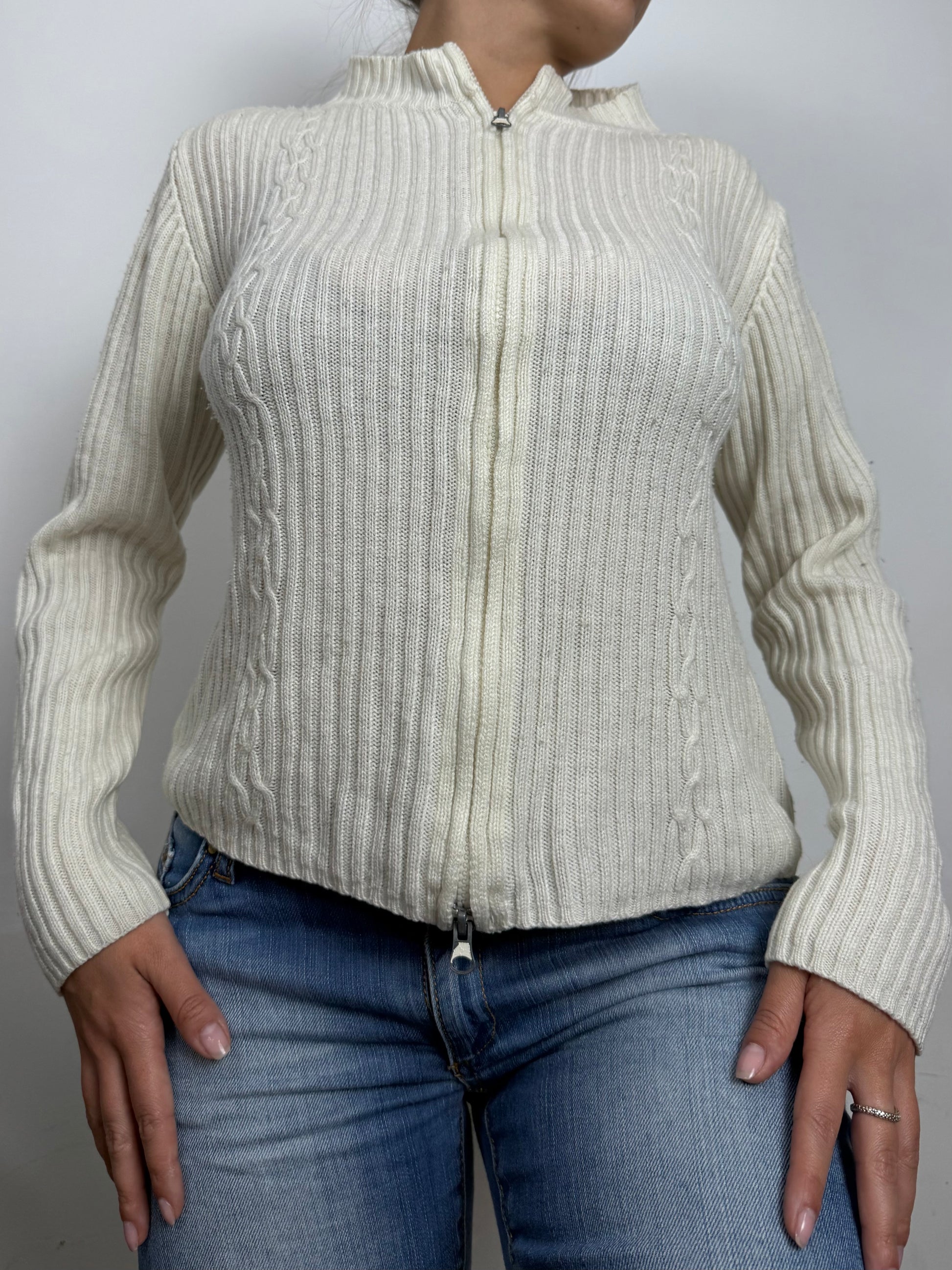 Cream zip up cardigan  jumper (M/L)