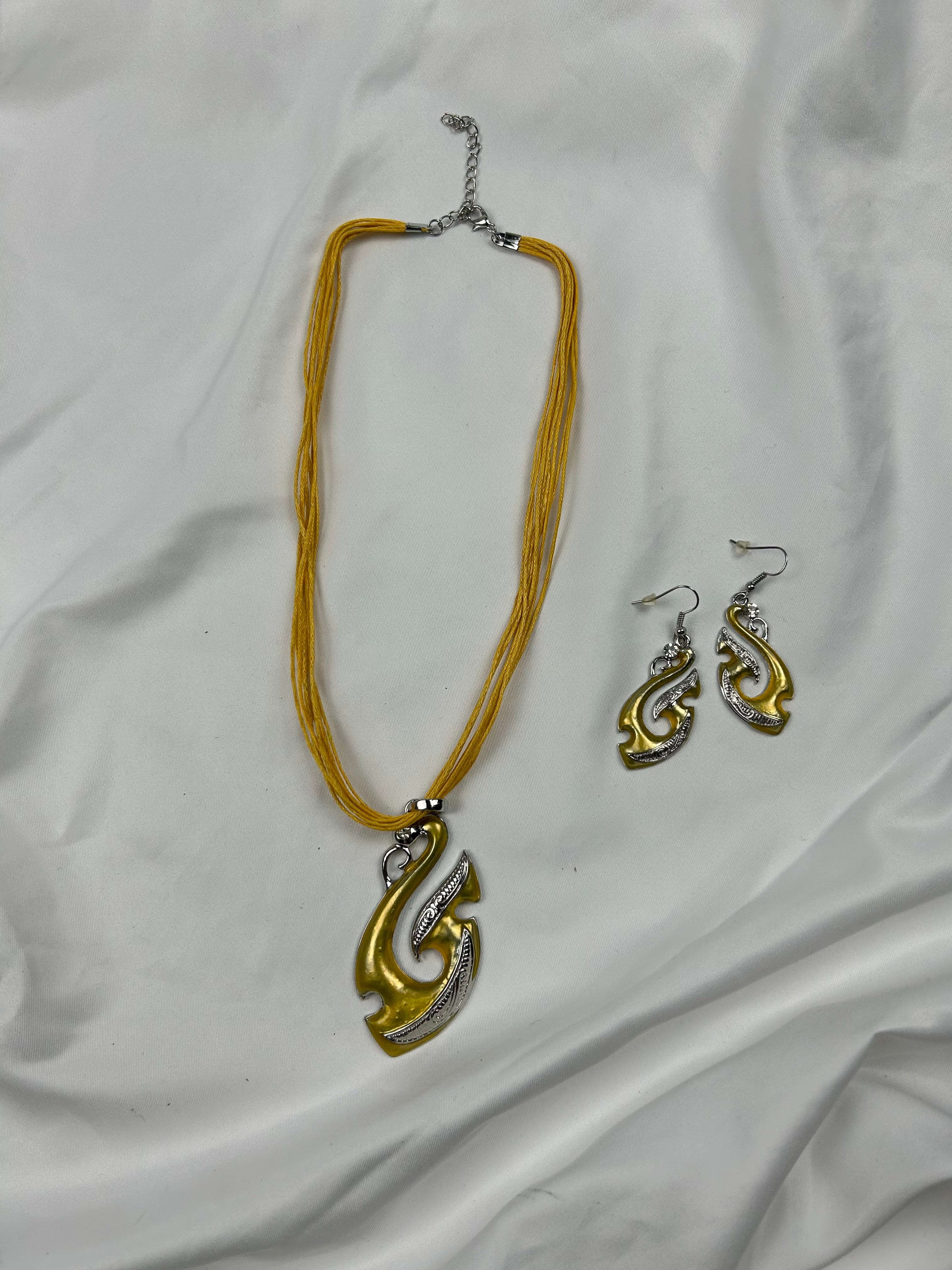 Yellow cord boho necklace + earrings set