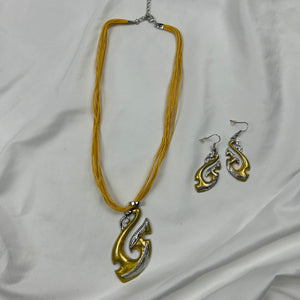 Yellow cord boho necklace + earrings set