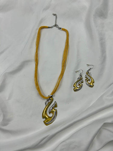 Yellow cord boho necklace + earrings set