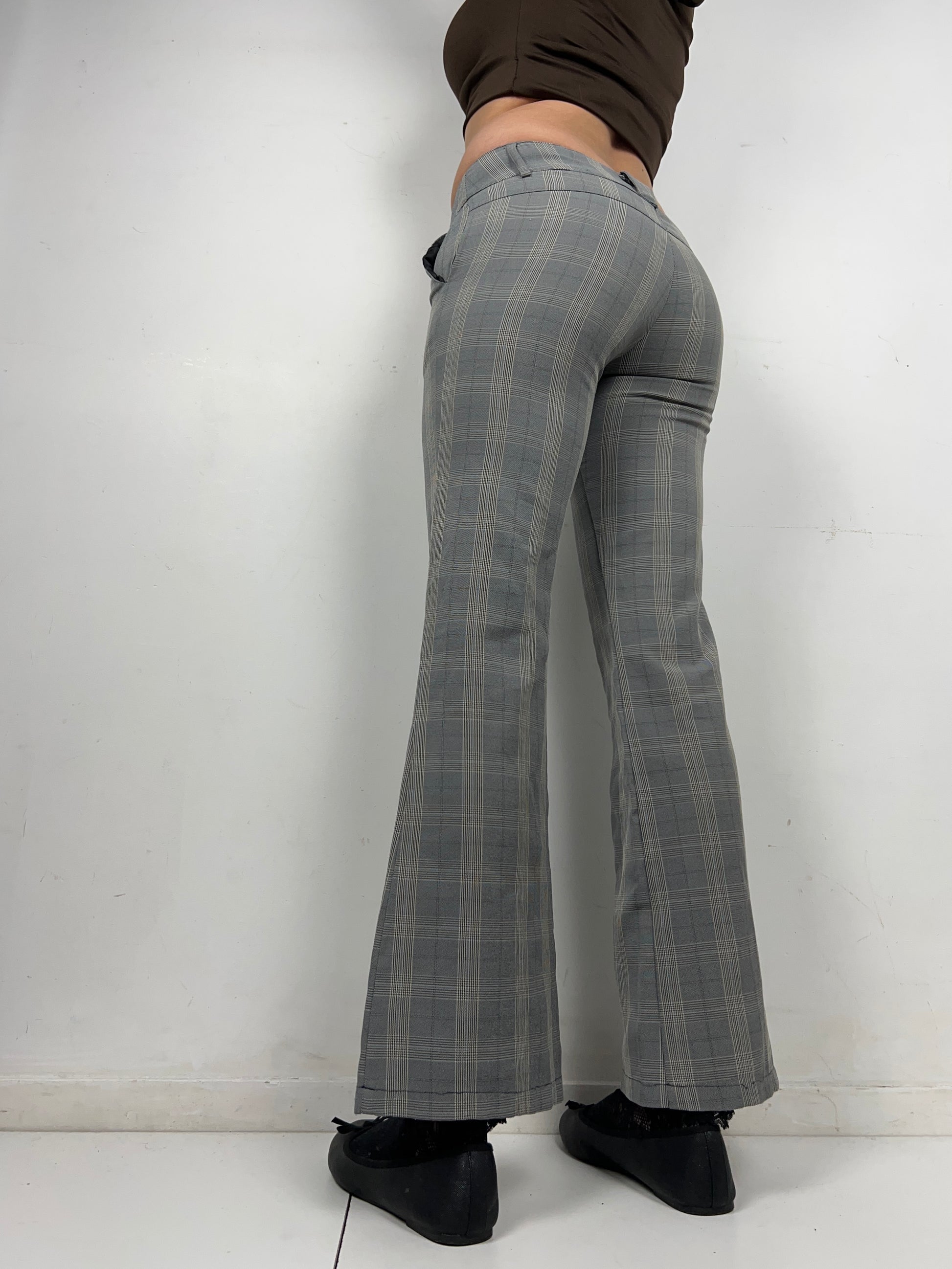 Grey check print stretchy bootcut/ flare office pants (S)