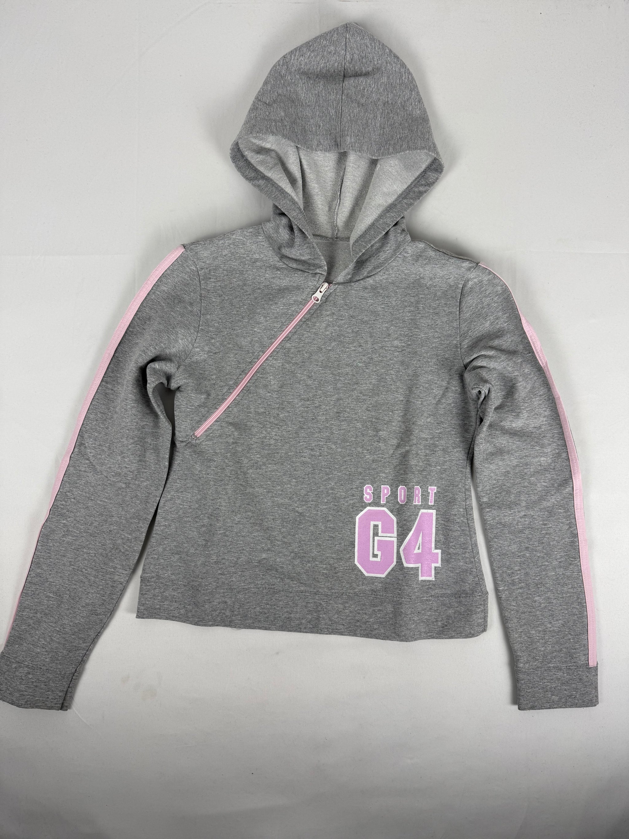 Grey asymmetric zip up cotton hoodie (L)