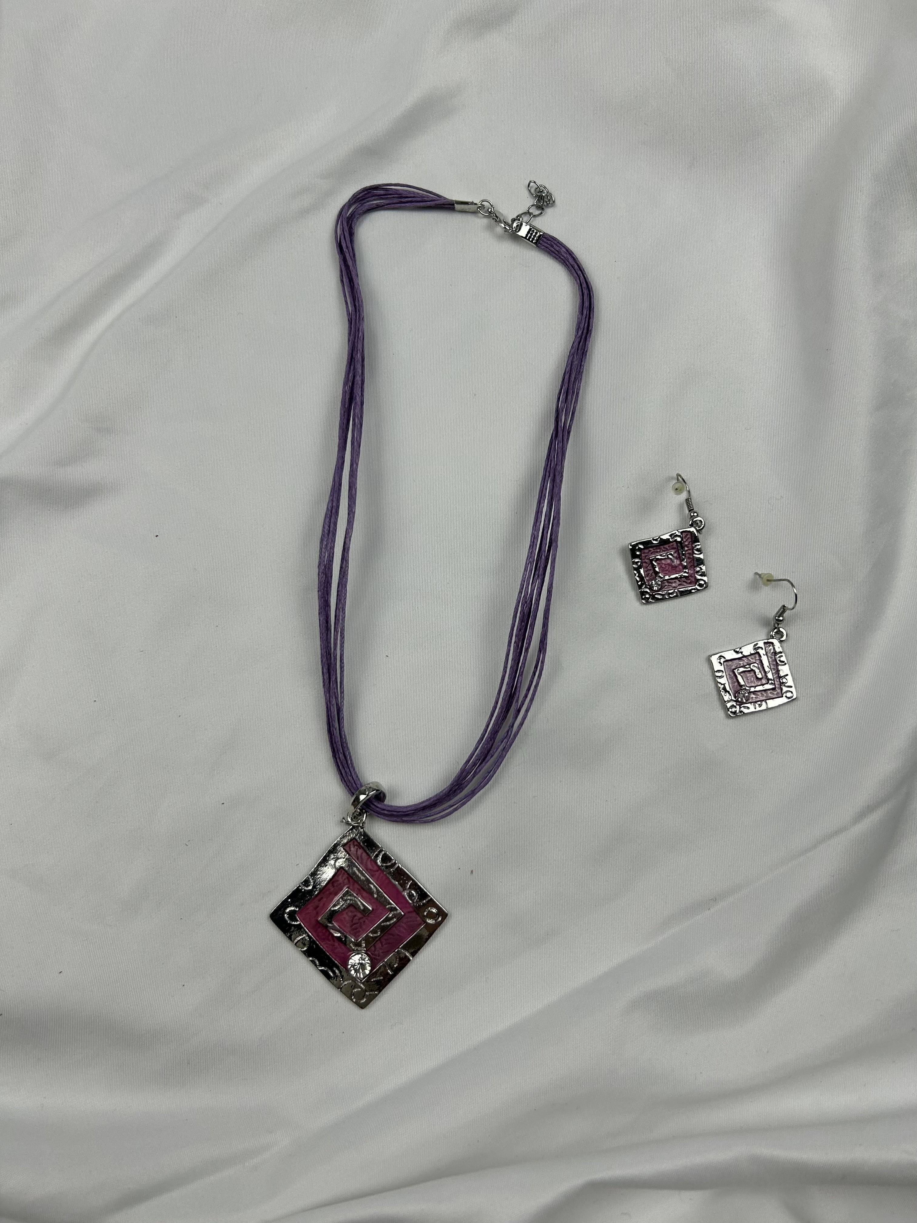 Purple cord boho necklace + earrings set
