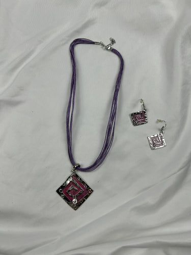 Purple cord boho necklace + earrings set