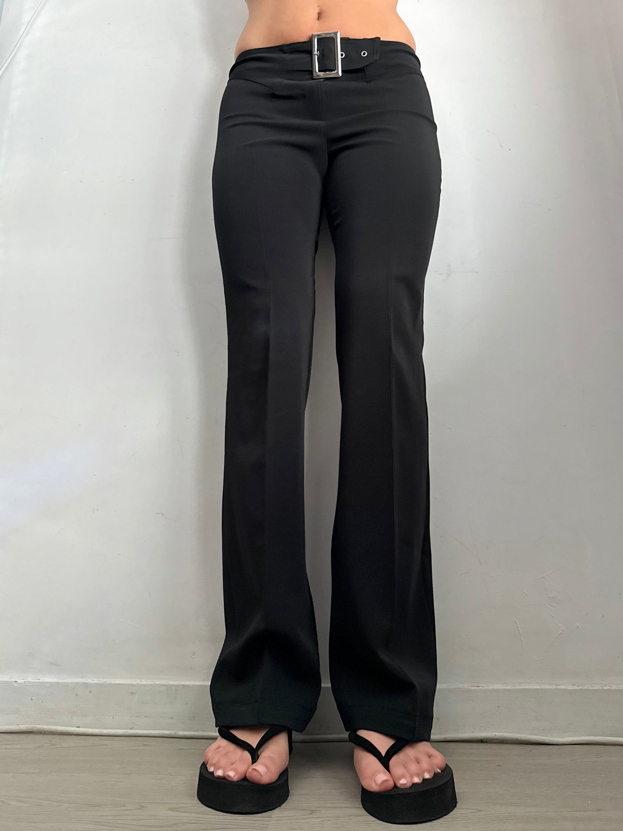 Black low rise flare office belt pants (S/M)