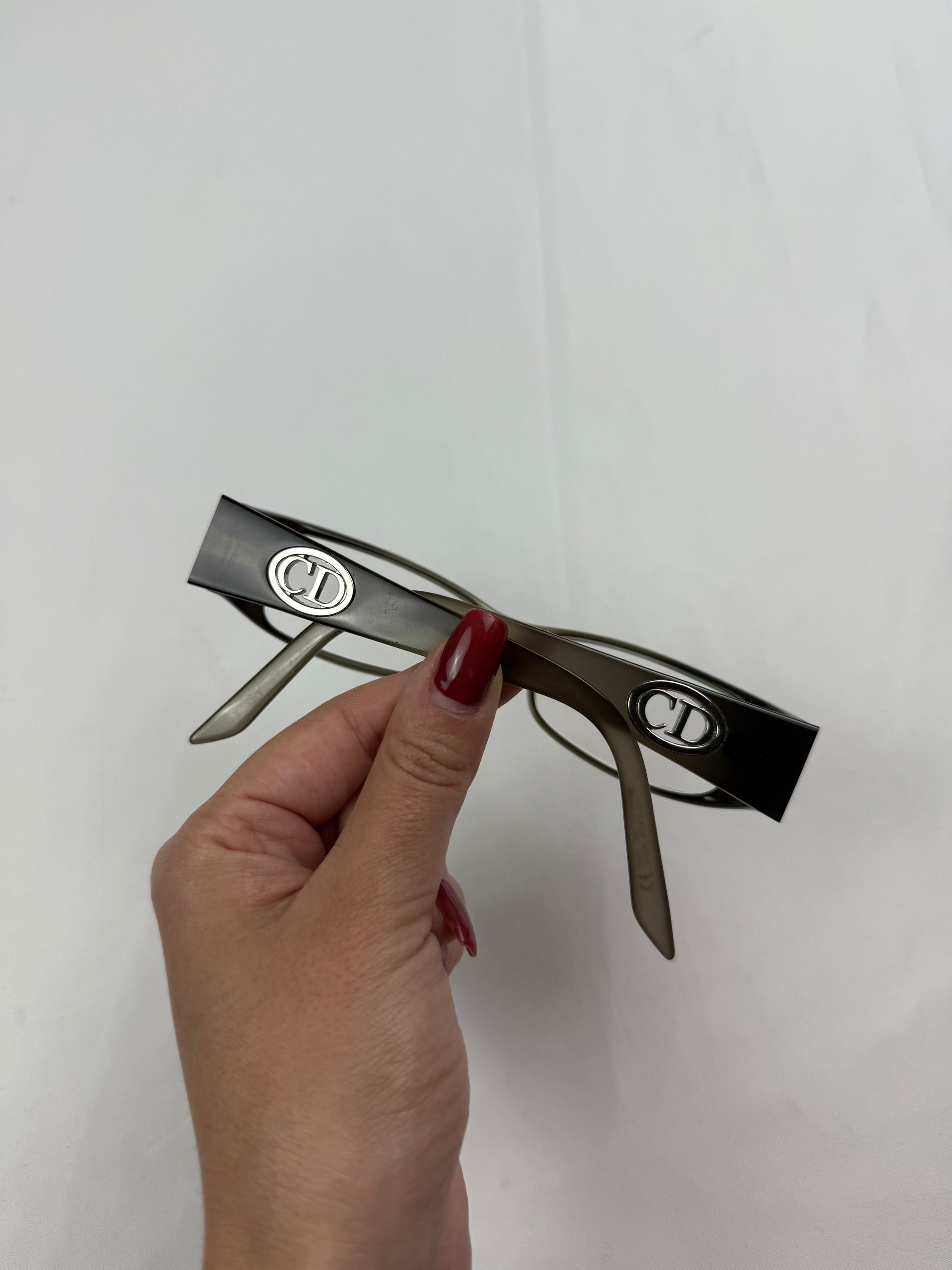 2000s khaki office siren CD logo glasses (no prescription)