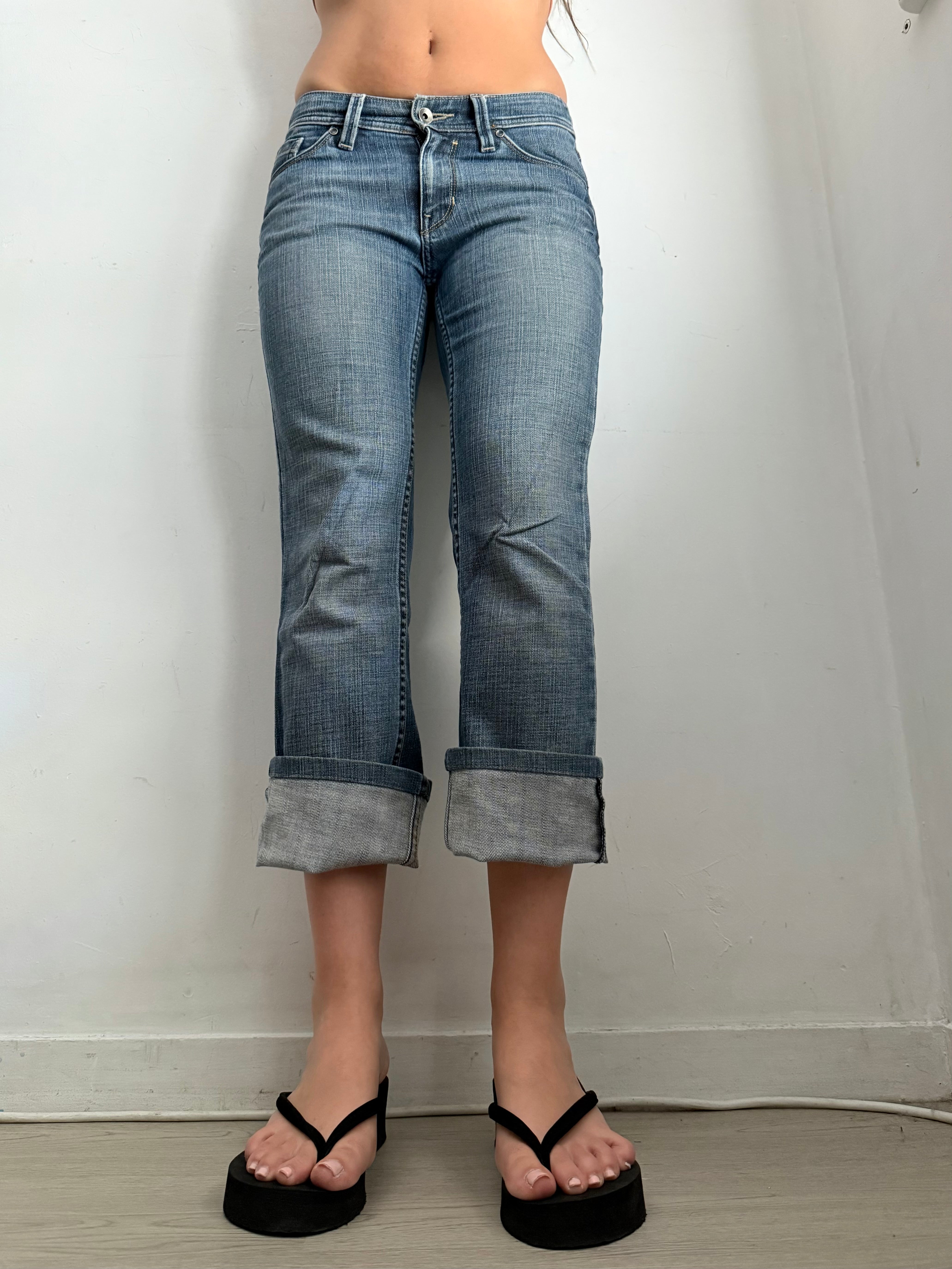 Blue low rise baggy pants (S)