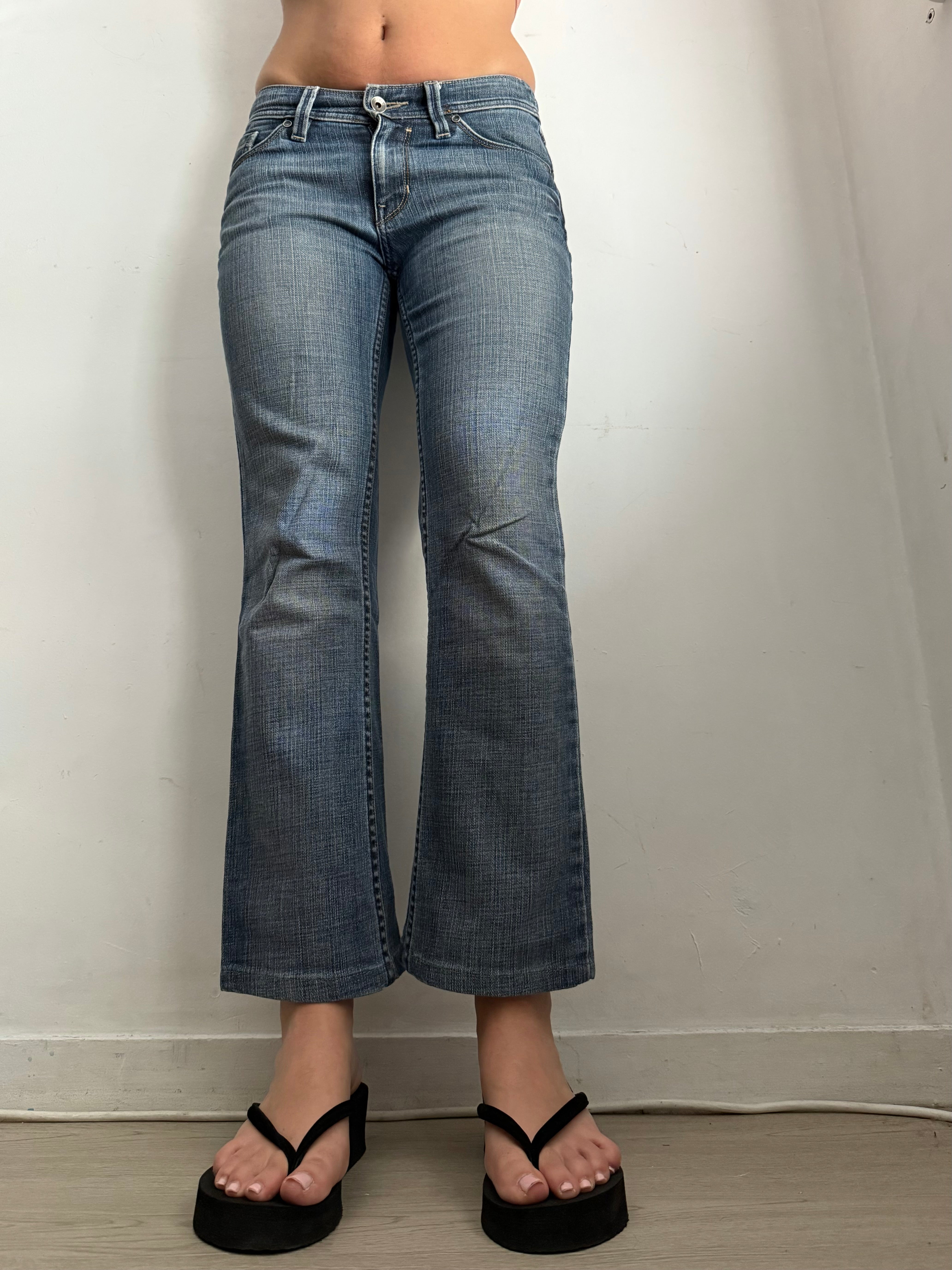 Blue low rise baggy pants (S)