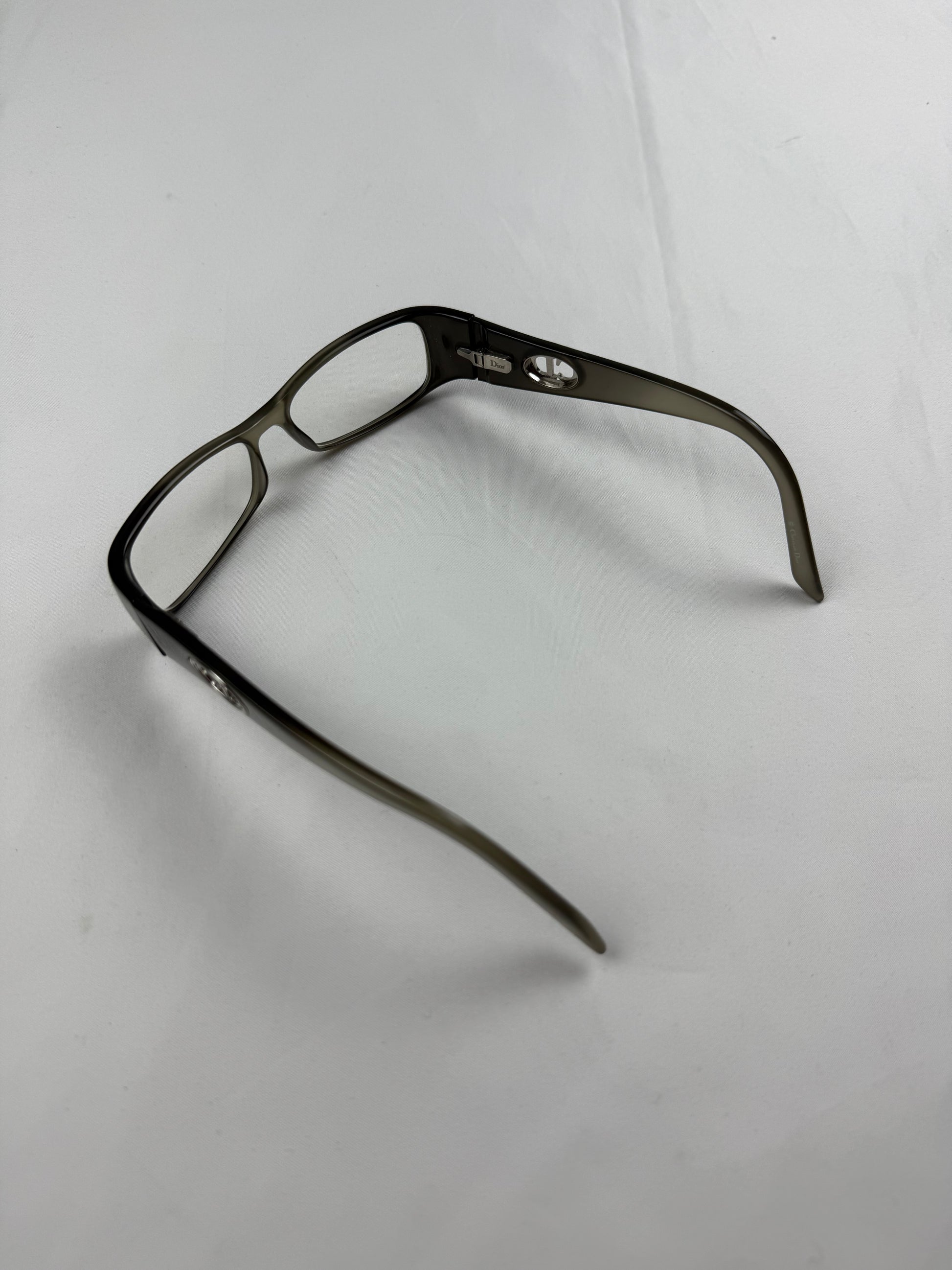 2000s khaki office siren CD logo glasses (no prescription)