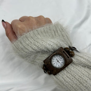 Vintage brown wood bracelet watch jewelry