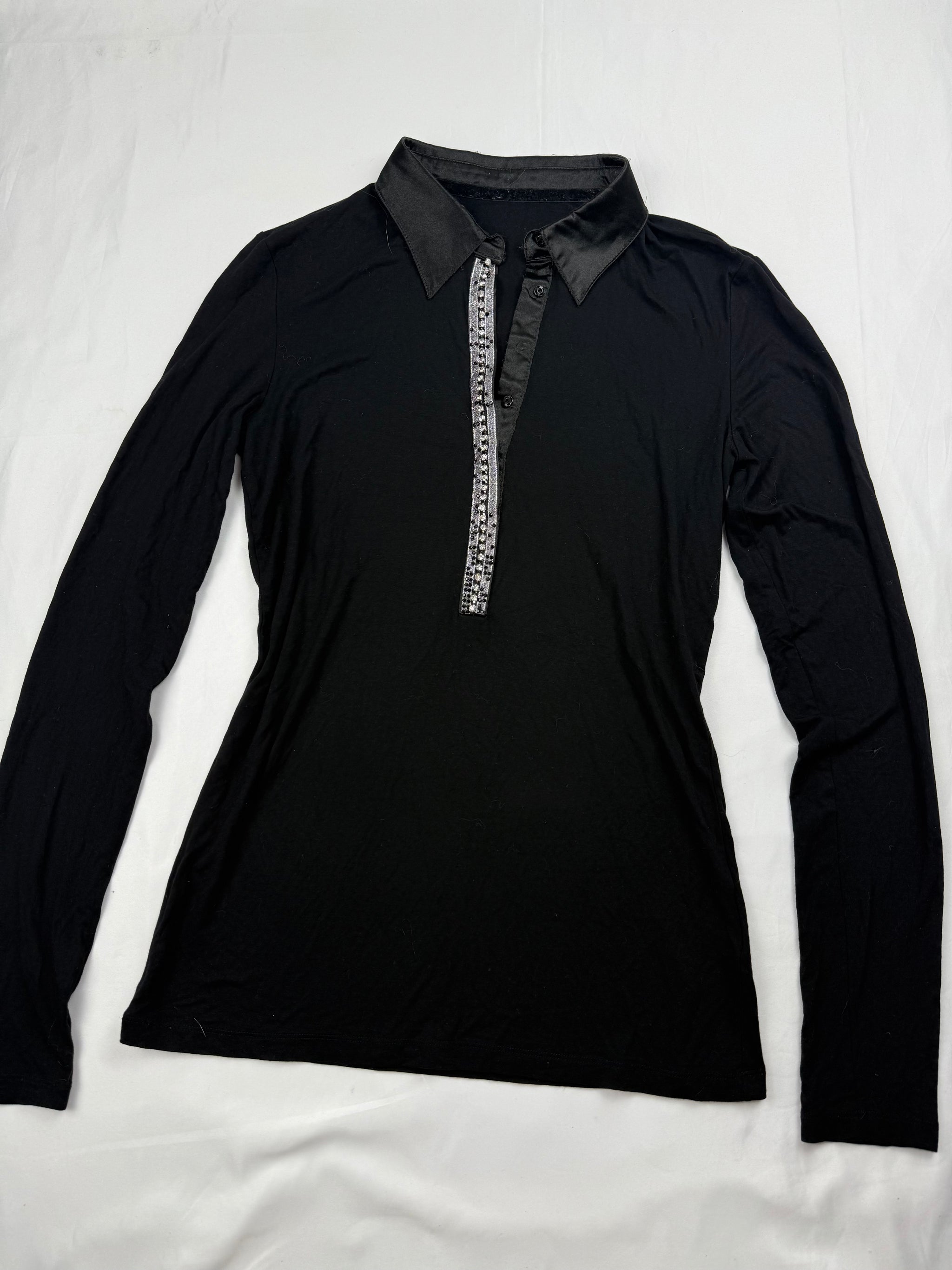 Black rhinestones detail tight fit long sleeves top (S/M)