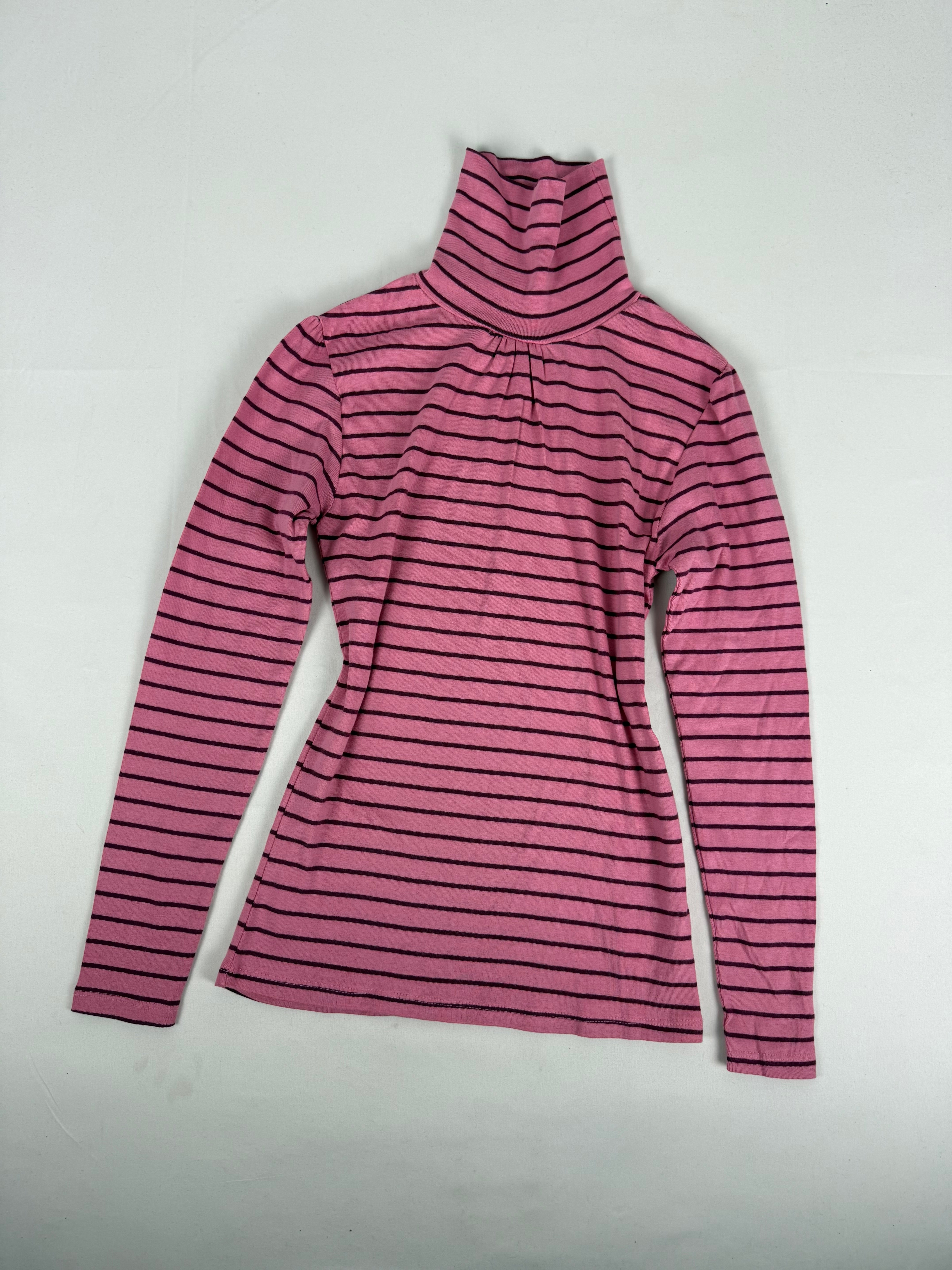Pink striped turtleneck long sleeves top (XS)