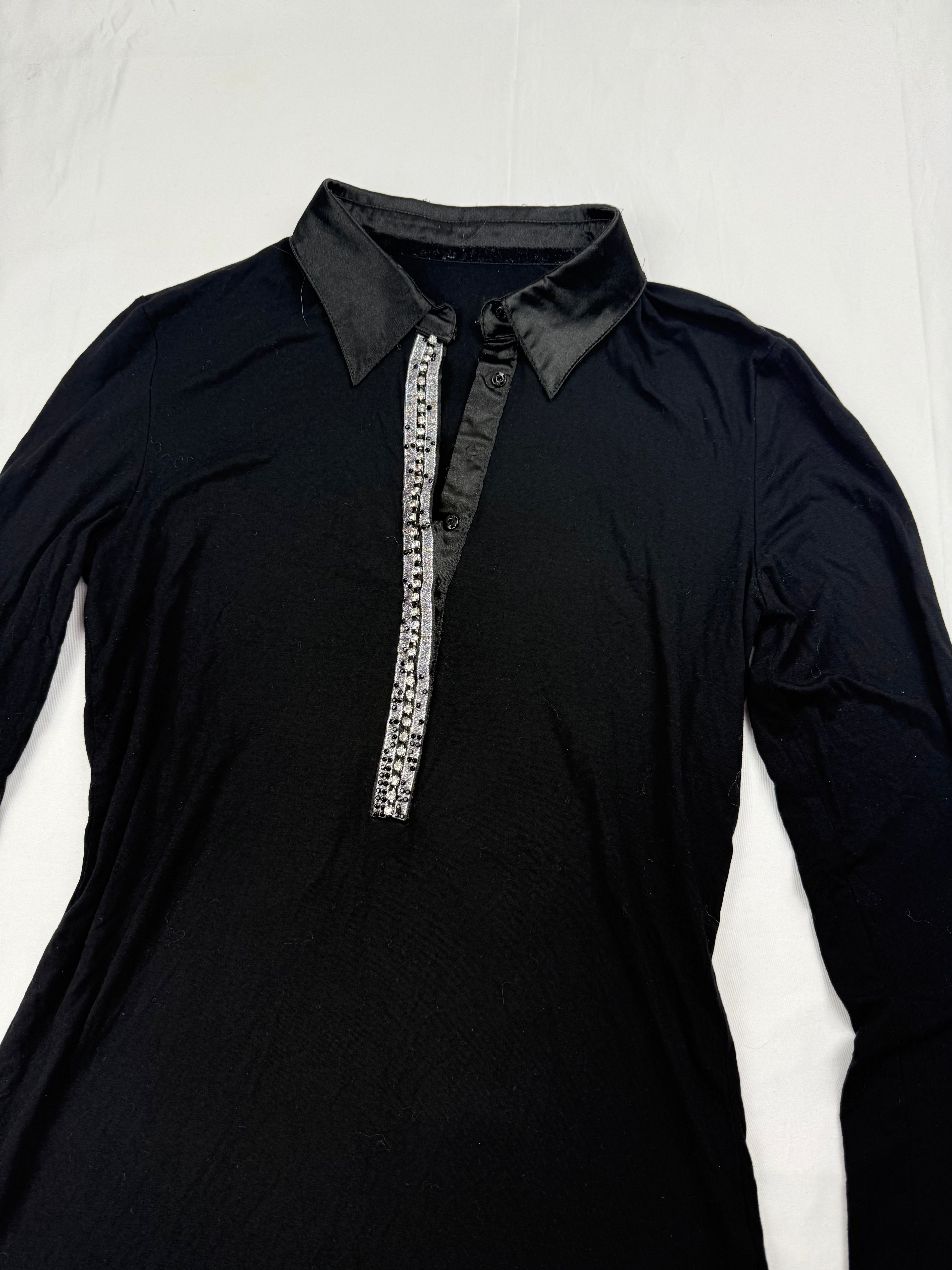 Black rhinestones detail tight fit long sleeves top (S/M)