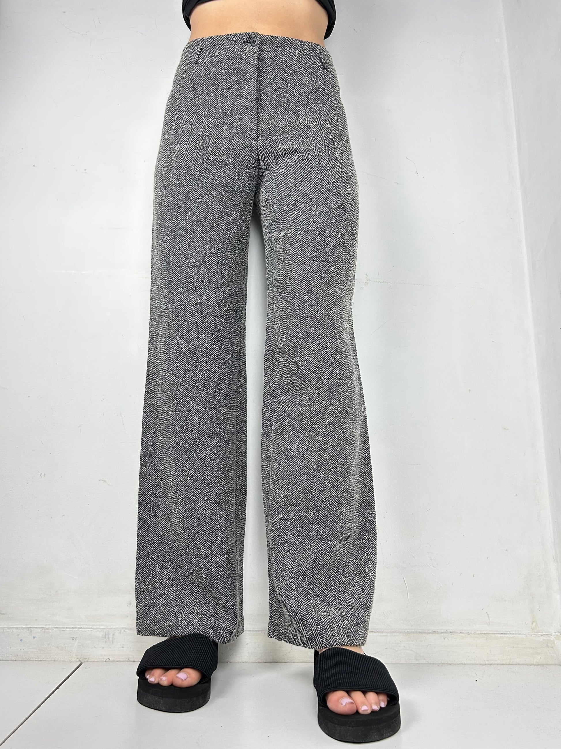 Grey baggy low rise office pants (S)