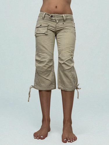 Beige cotton low rise utility capri pants (S)