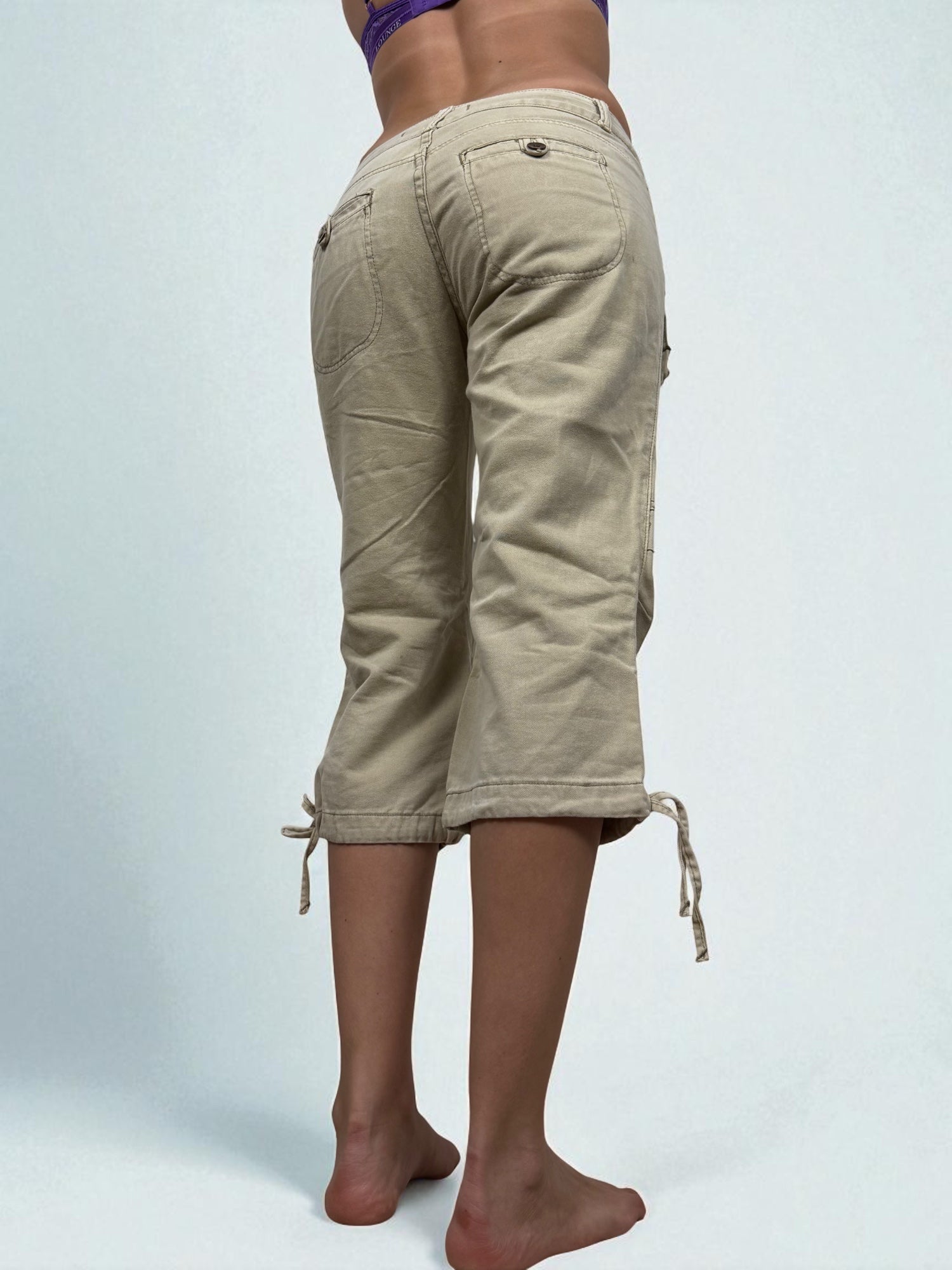 Beige cotton low rise utility capri pants (S)