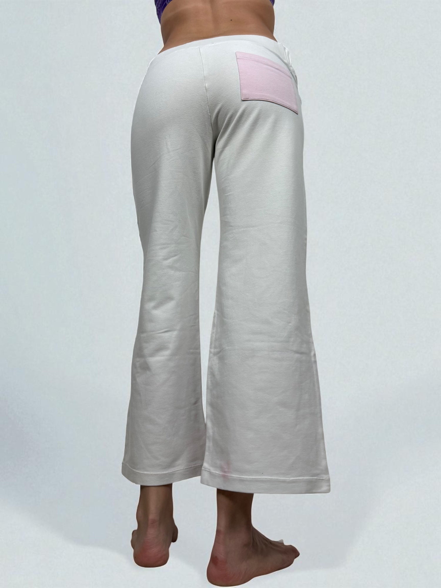 Baby pink & white baggy cotton low rise joggers (M)