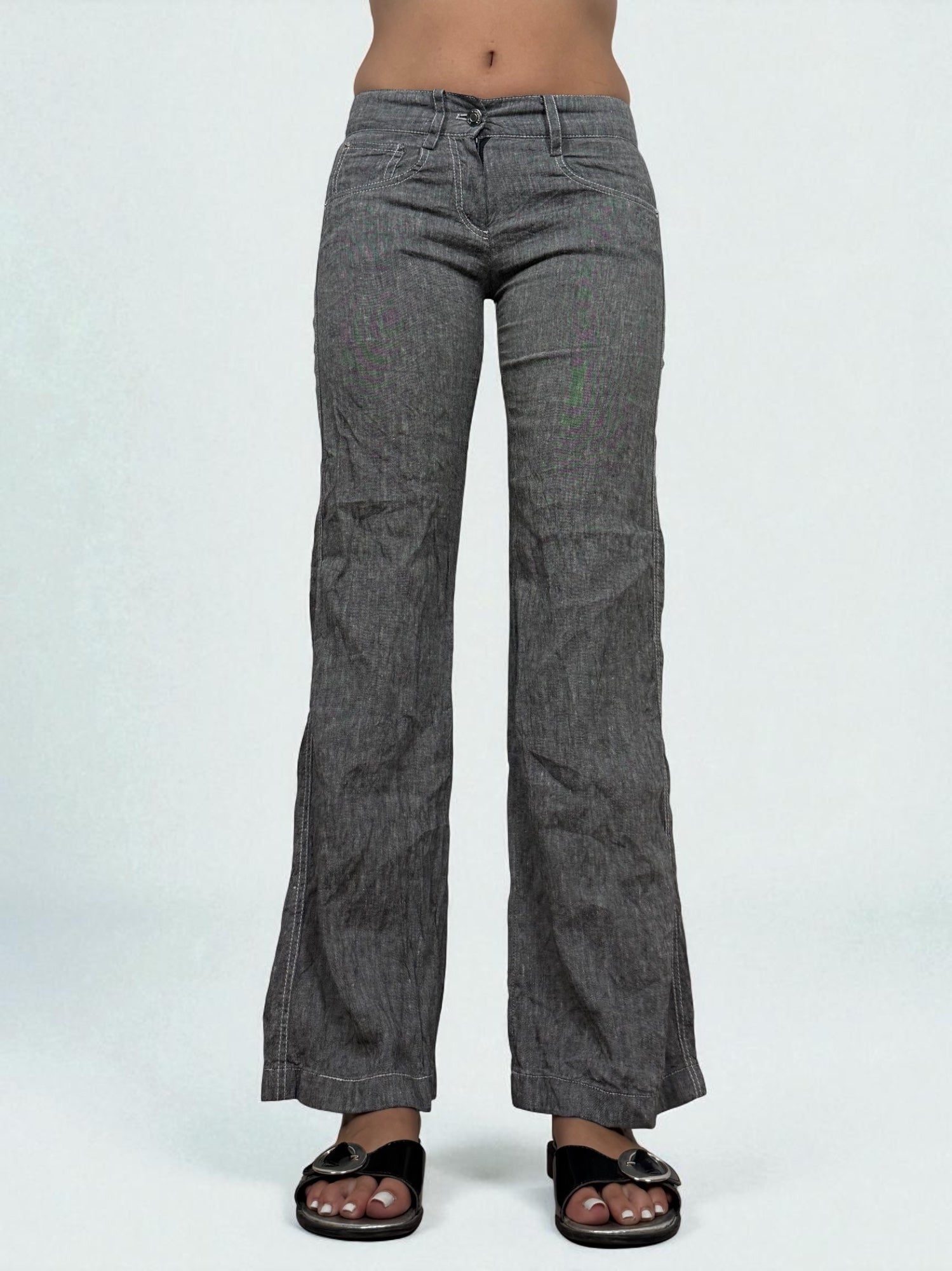 Grey linen low rise flare pants (XS/S)