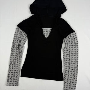Black & grey short sleeves tight fit hoodie (XS)