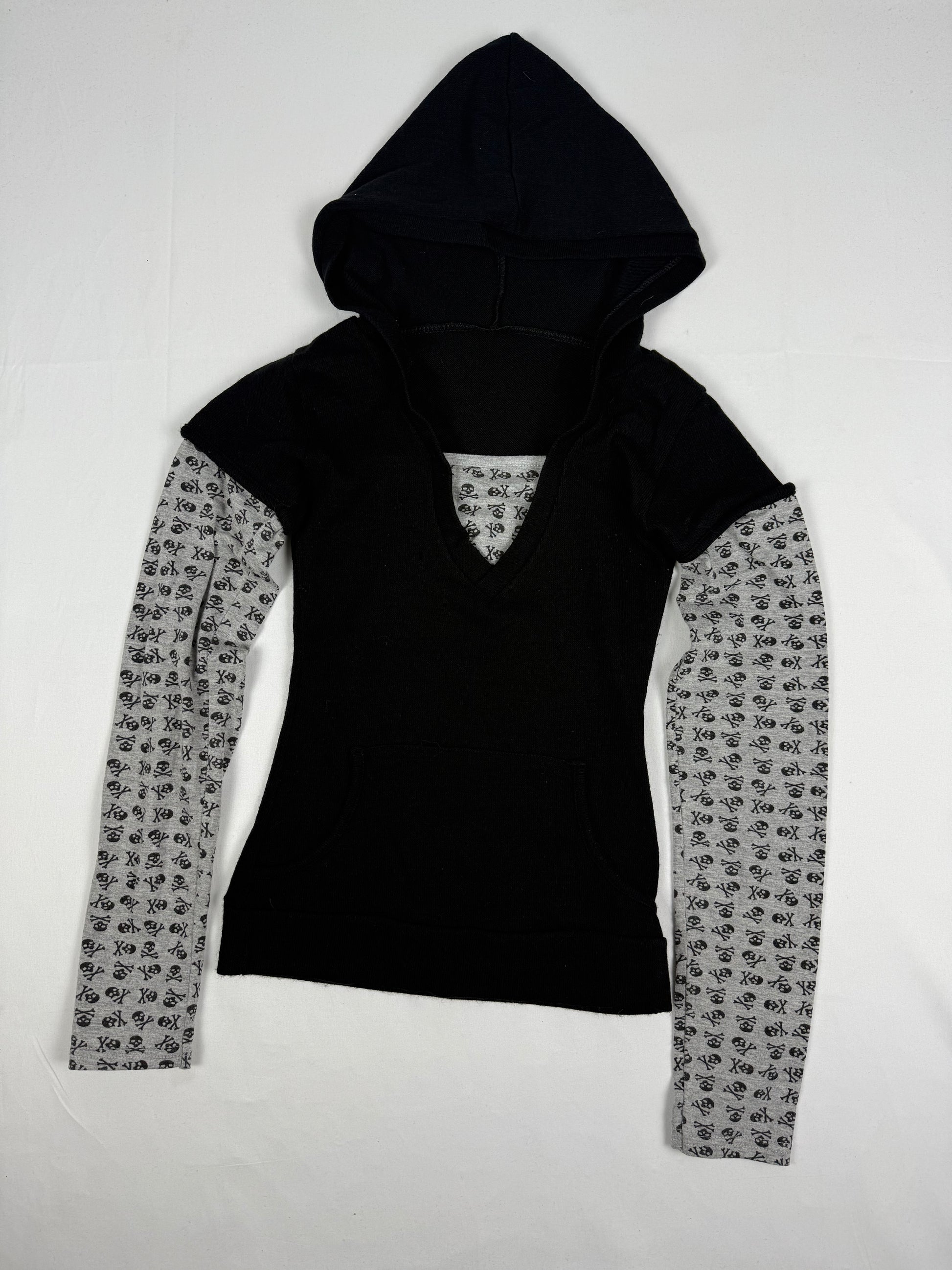 Black & grey short sleeves tight fit hoodie (XS)