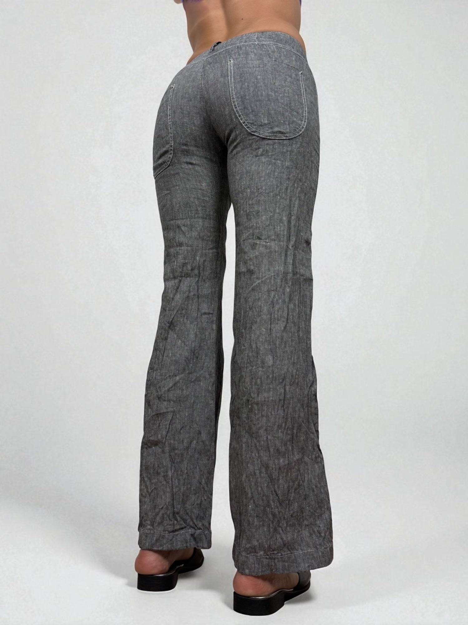 Grey linen low rise flare pants (XS/S)