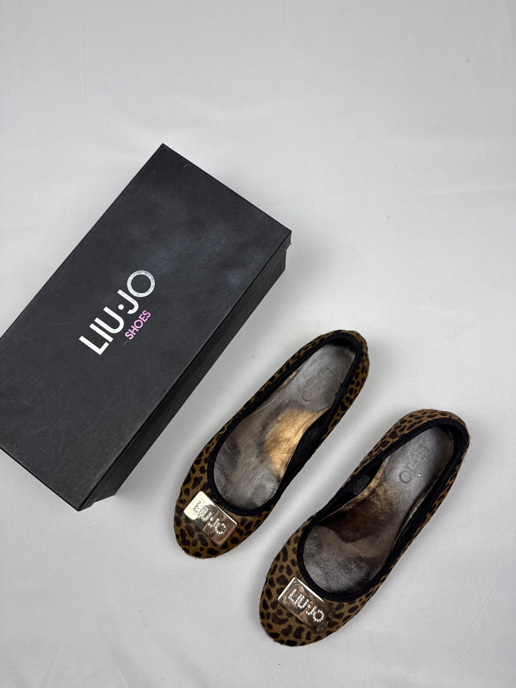 Animal print faux fur ballet flat shoes (36)