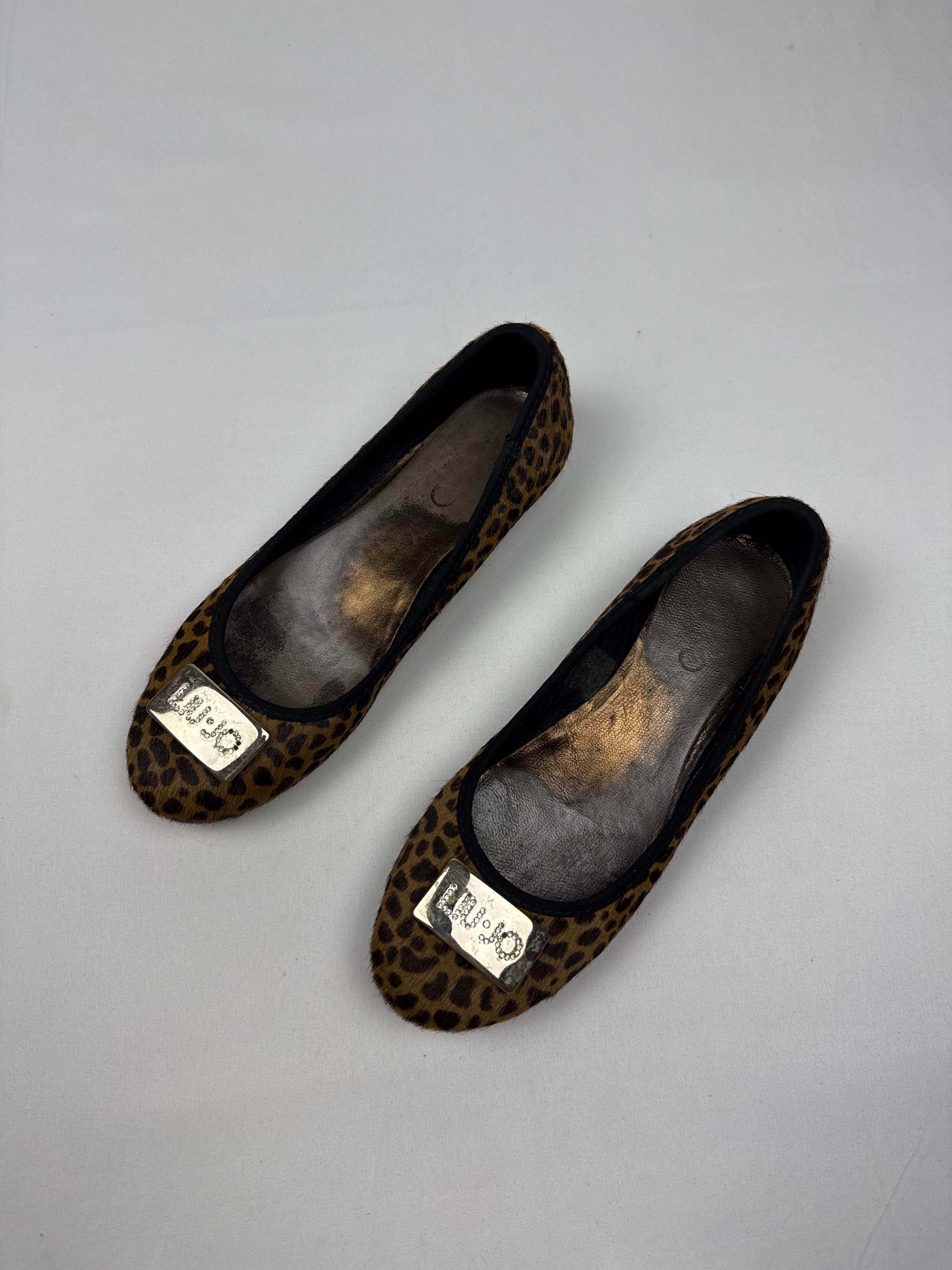 Animal print faux fur ballet flat shoes (36)