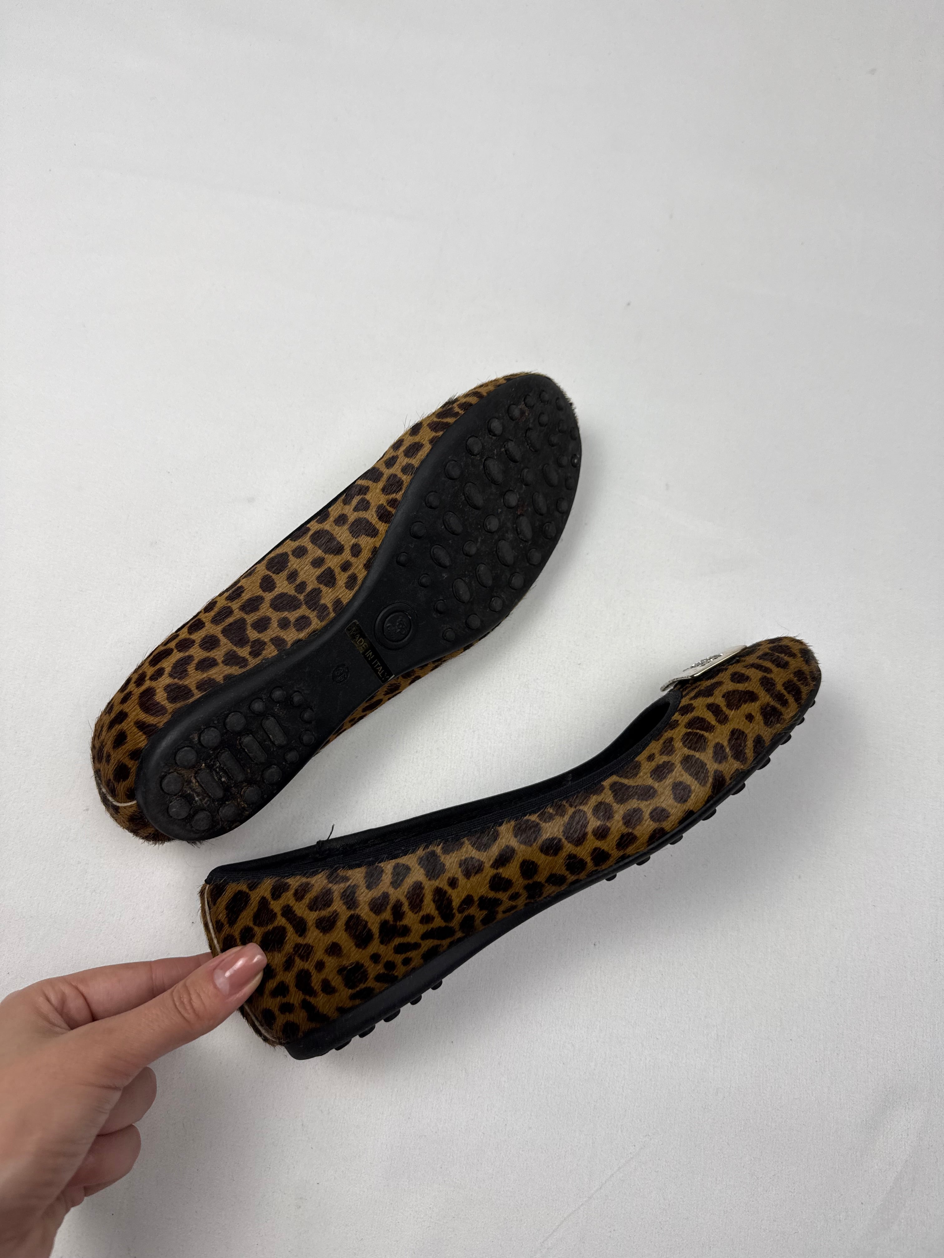Animal print faux fur ballet flat shoes (36)