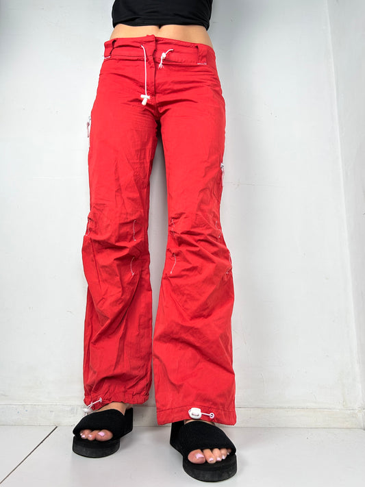 Red cargo low rise baggy joggers pants (S/M)