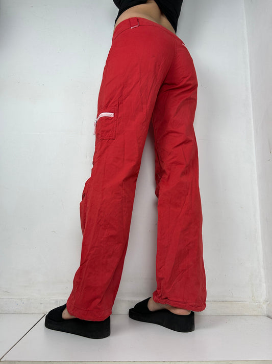 Red cargo low rise baggy joggers pants (S/M)