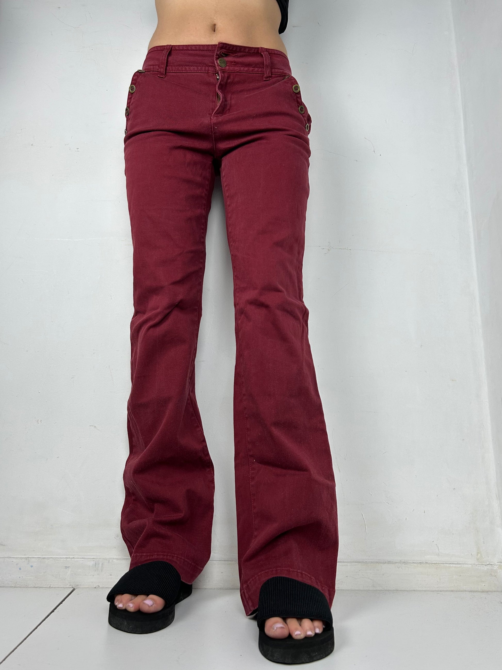 Red denim low rise bootcut pants (S/M)