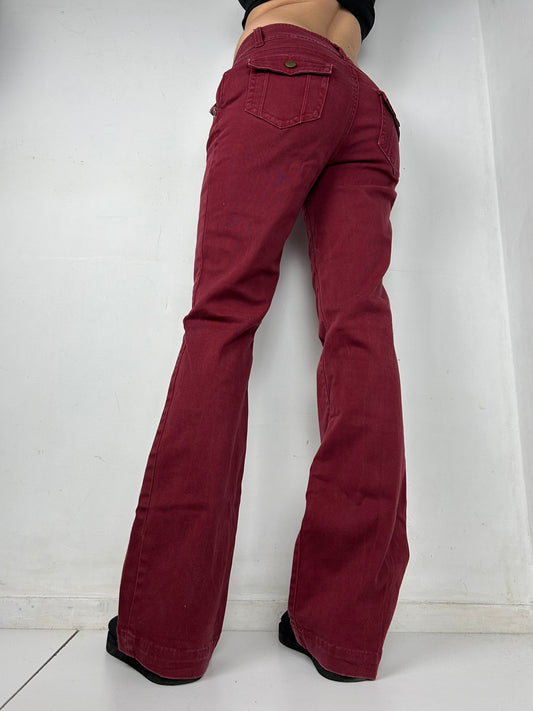 Red denim low rise bootcut pants (S/M)