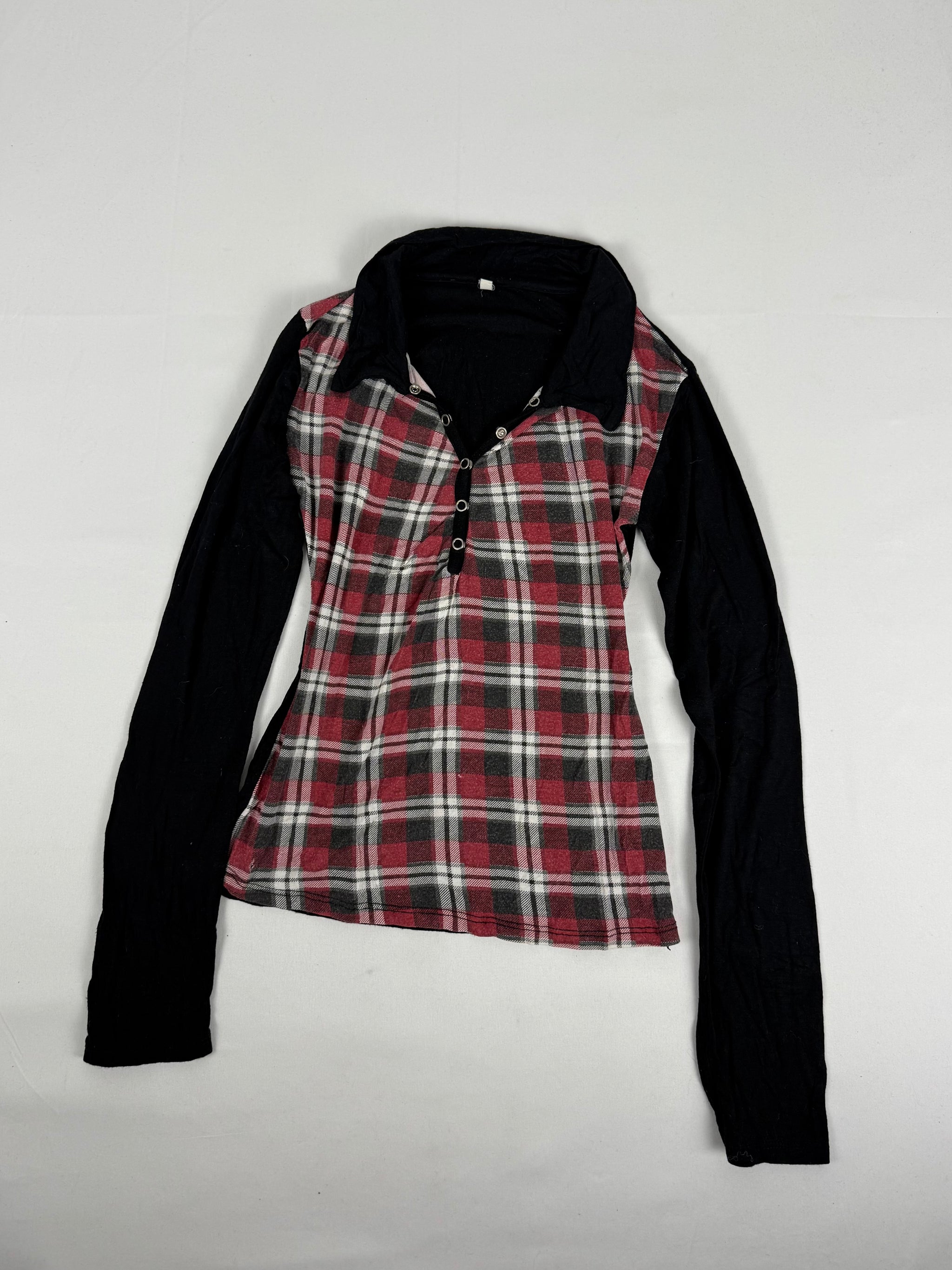 Burgundy & black polo neck long sleeves top (S)