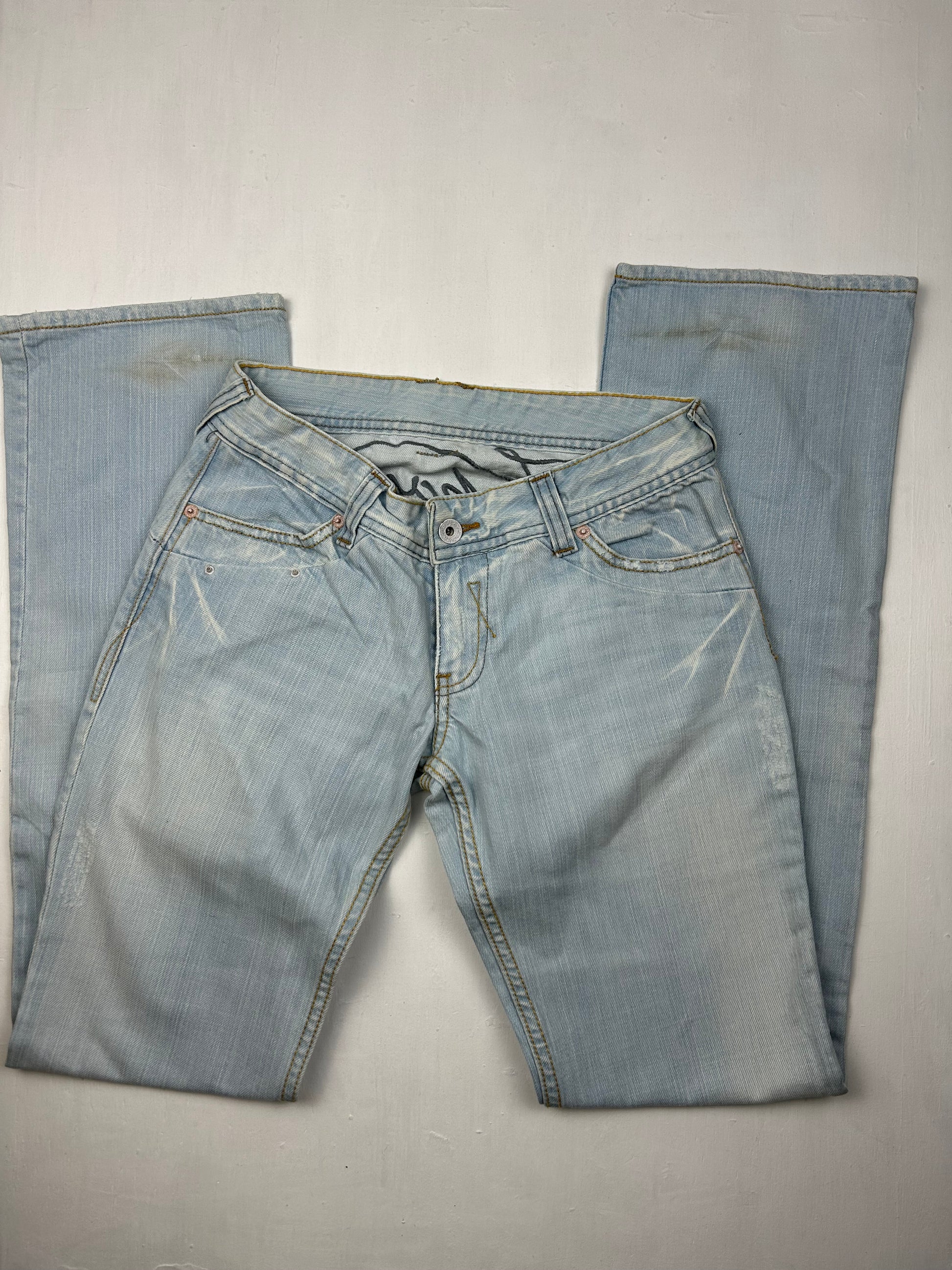 Blue denim low rise bootcut pants (S)