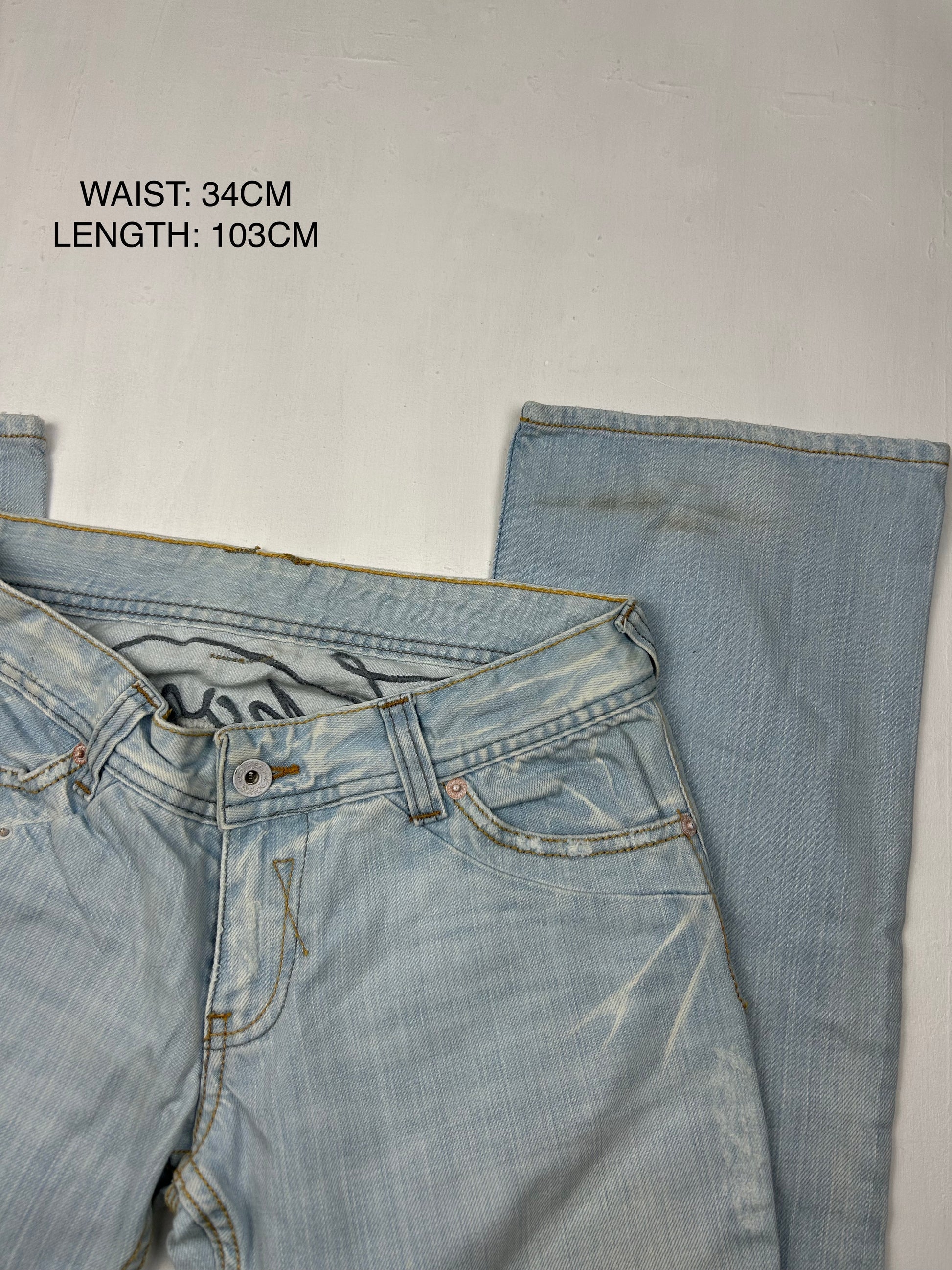 Blue denim low rise bootcut pants (S)