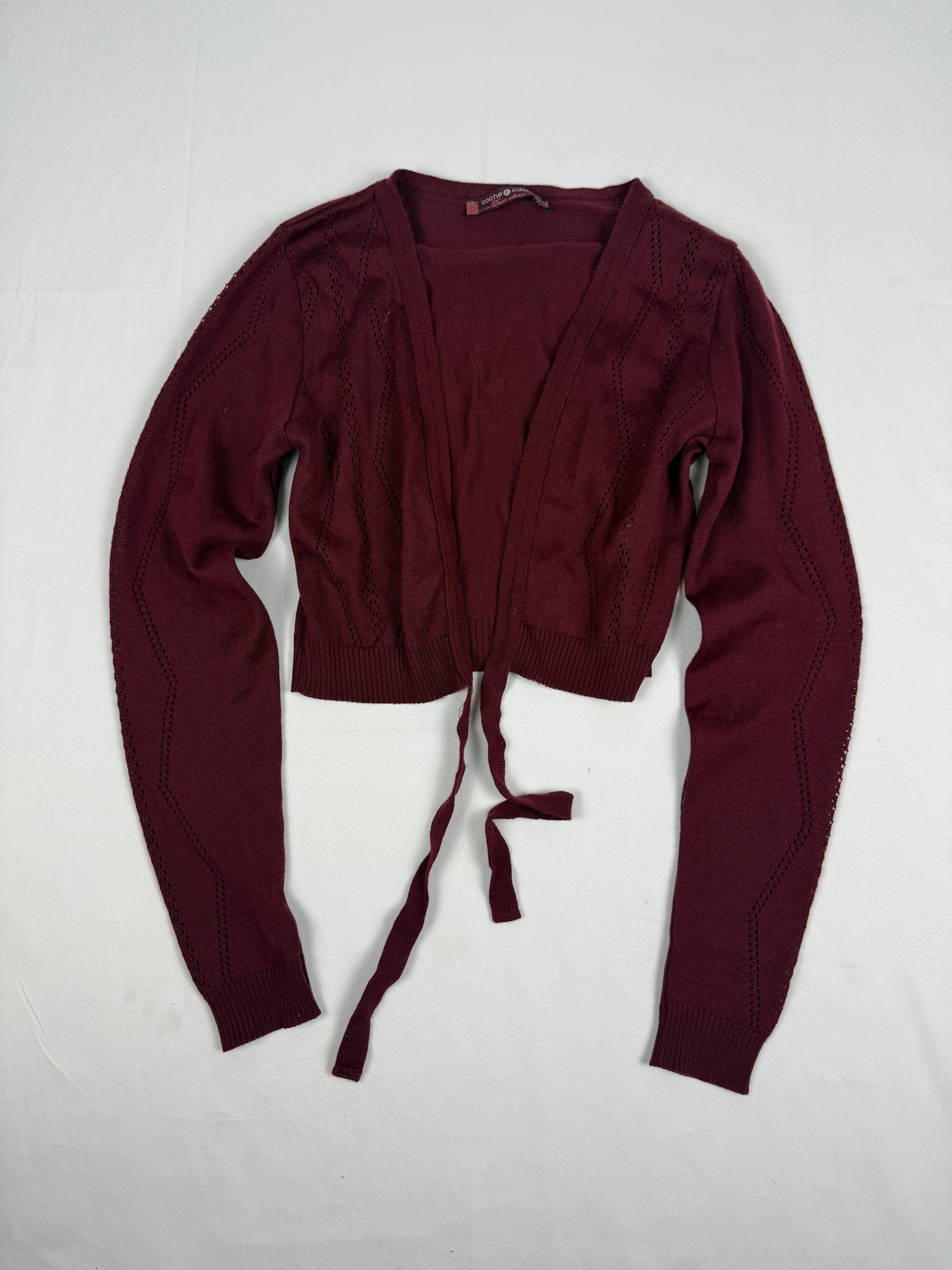 Burgundy red tie up cardigan jumper (S/M)