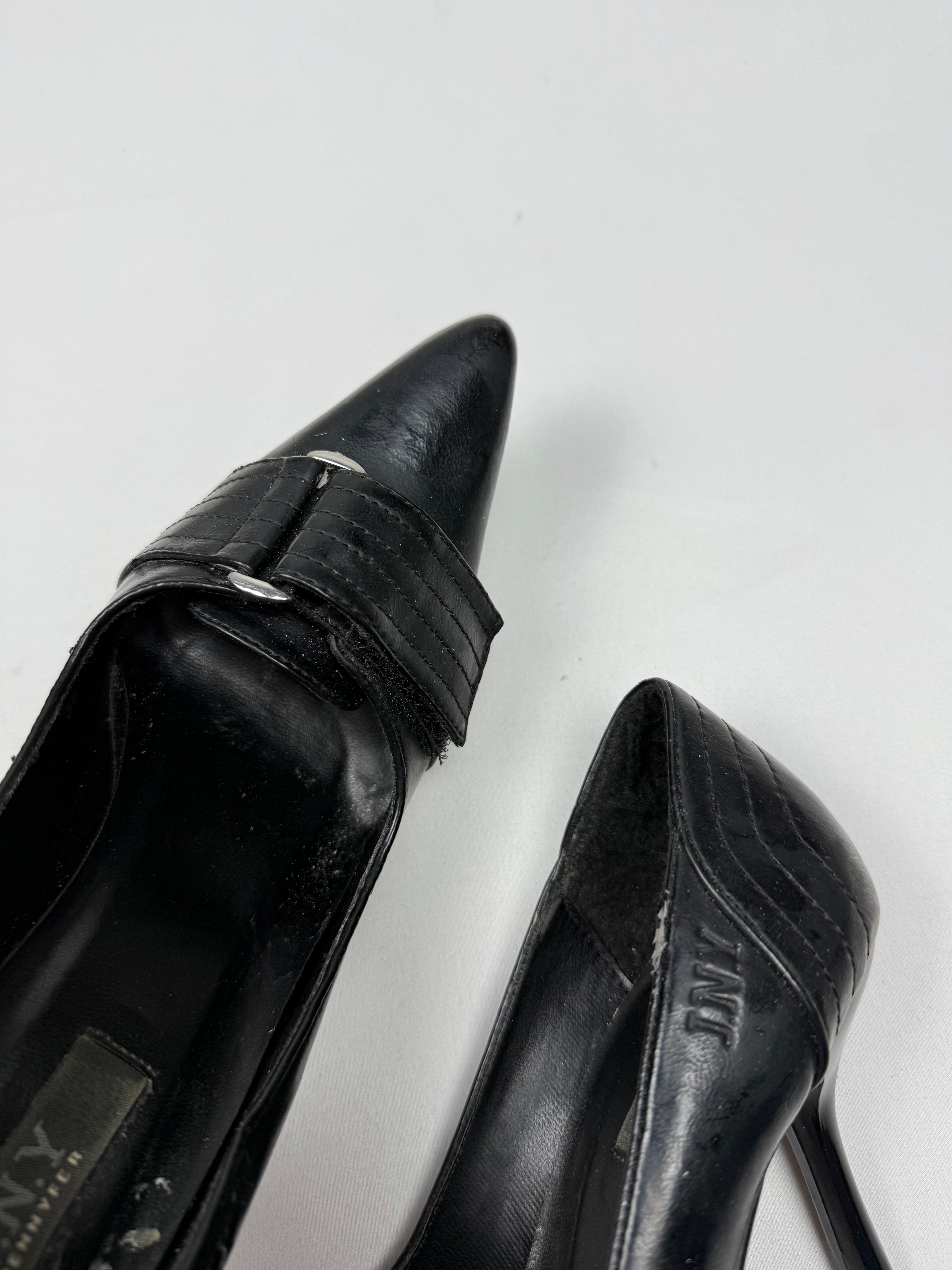 Black buckle belt pointed toes heels (38)