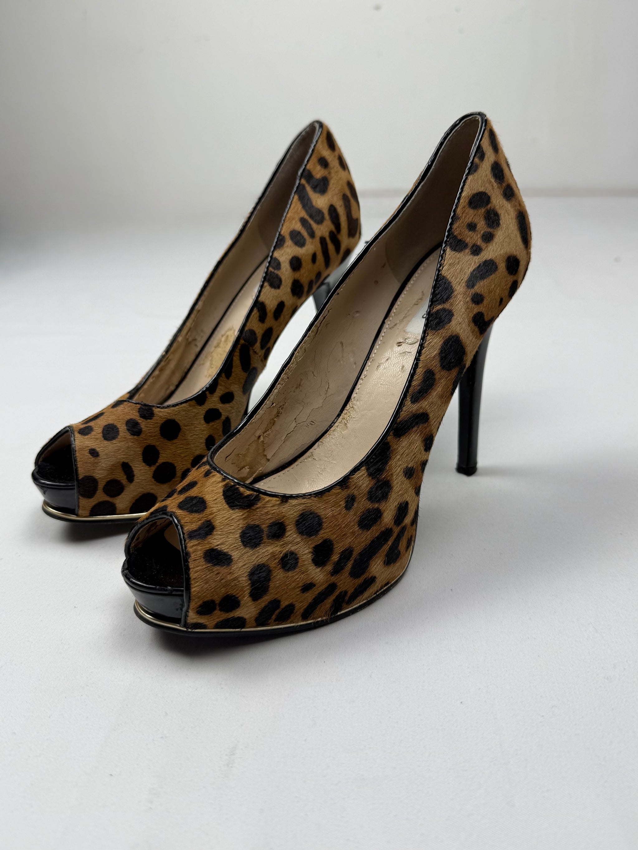 Animal print faux fur open toes heels (38)